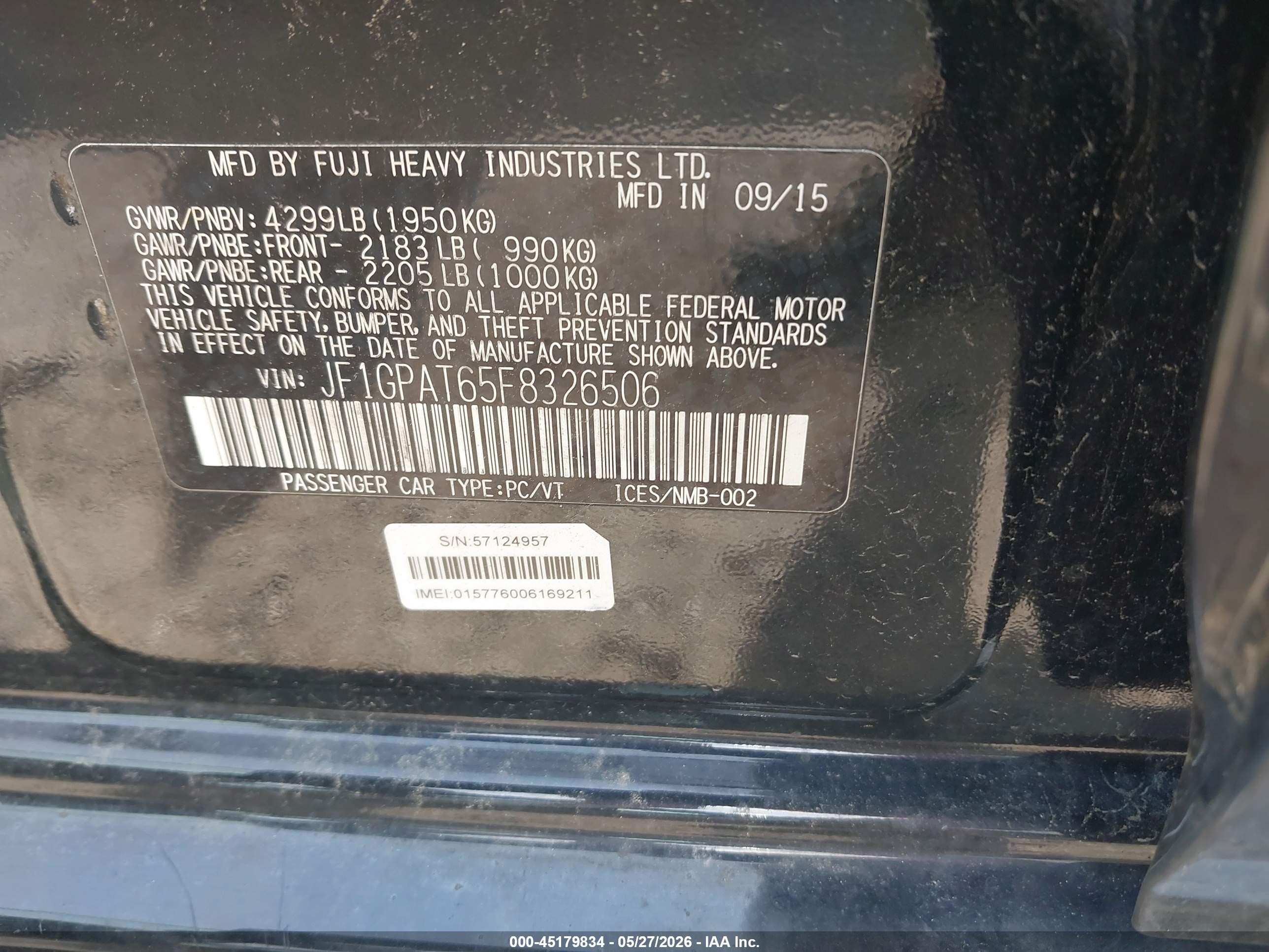 2015 Subaru Impreza 2.0i Sport Premium Черный vin: JF1GPAT65F8326506