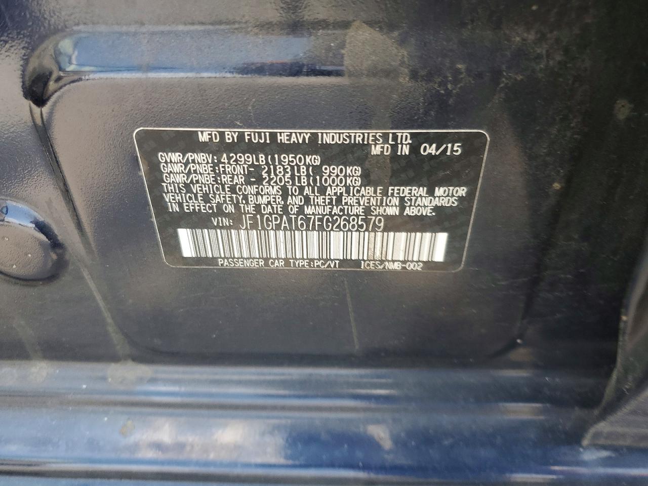 2015 Subaru Impreza Sport Blue vin: JF1GPAT67FG268579