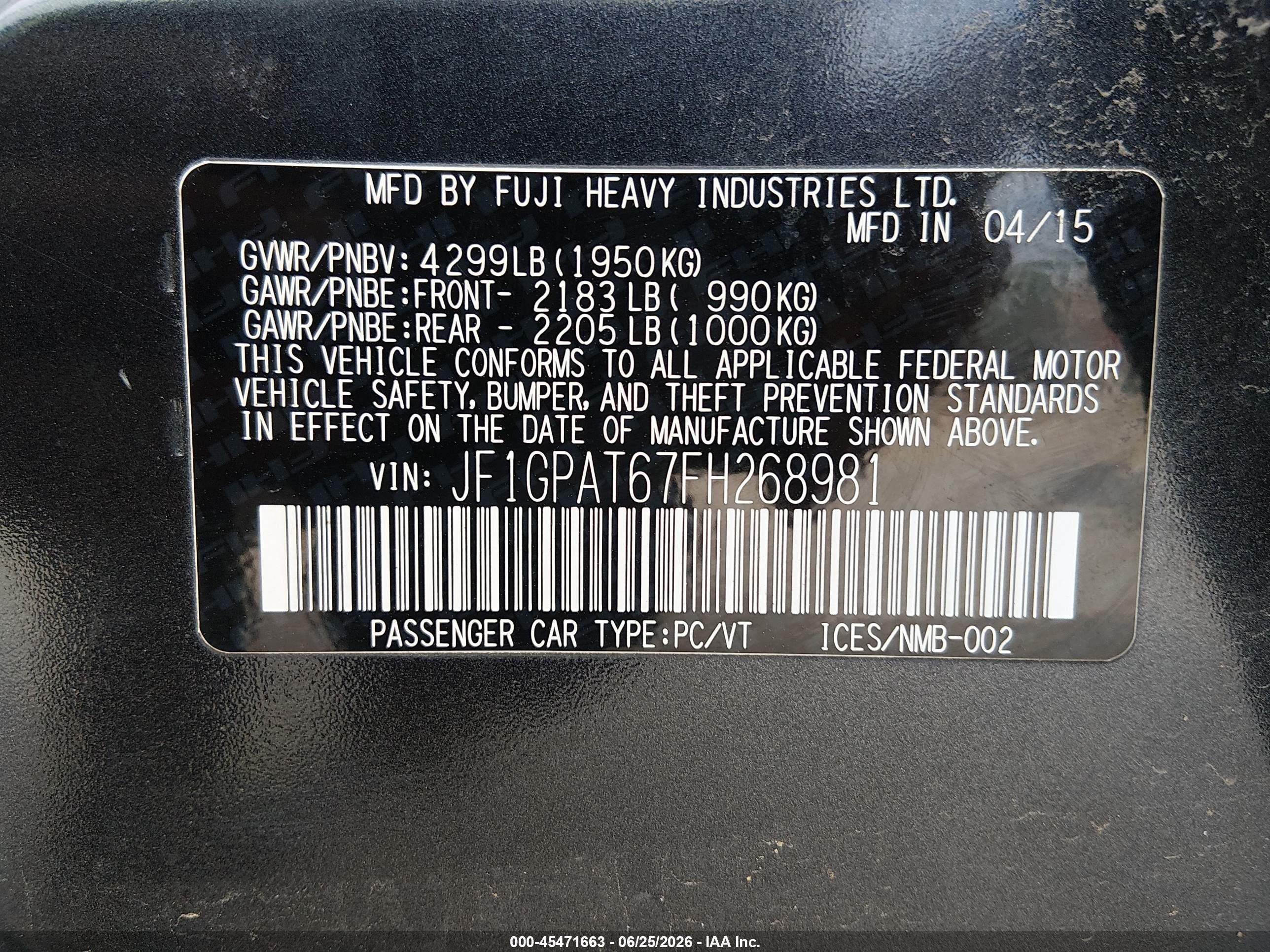 2015 Subaru Impreza 2.0i Sport Premium Gray vin: JF1GPAT67FH268981