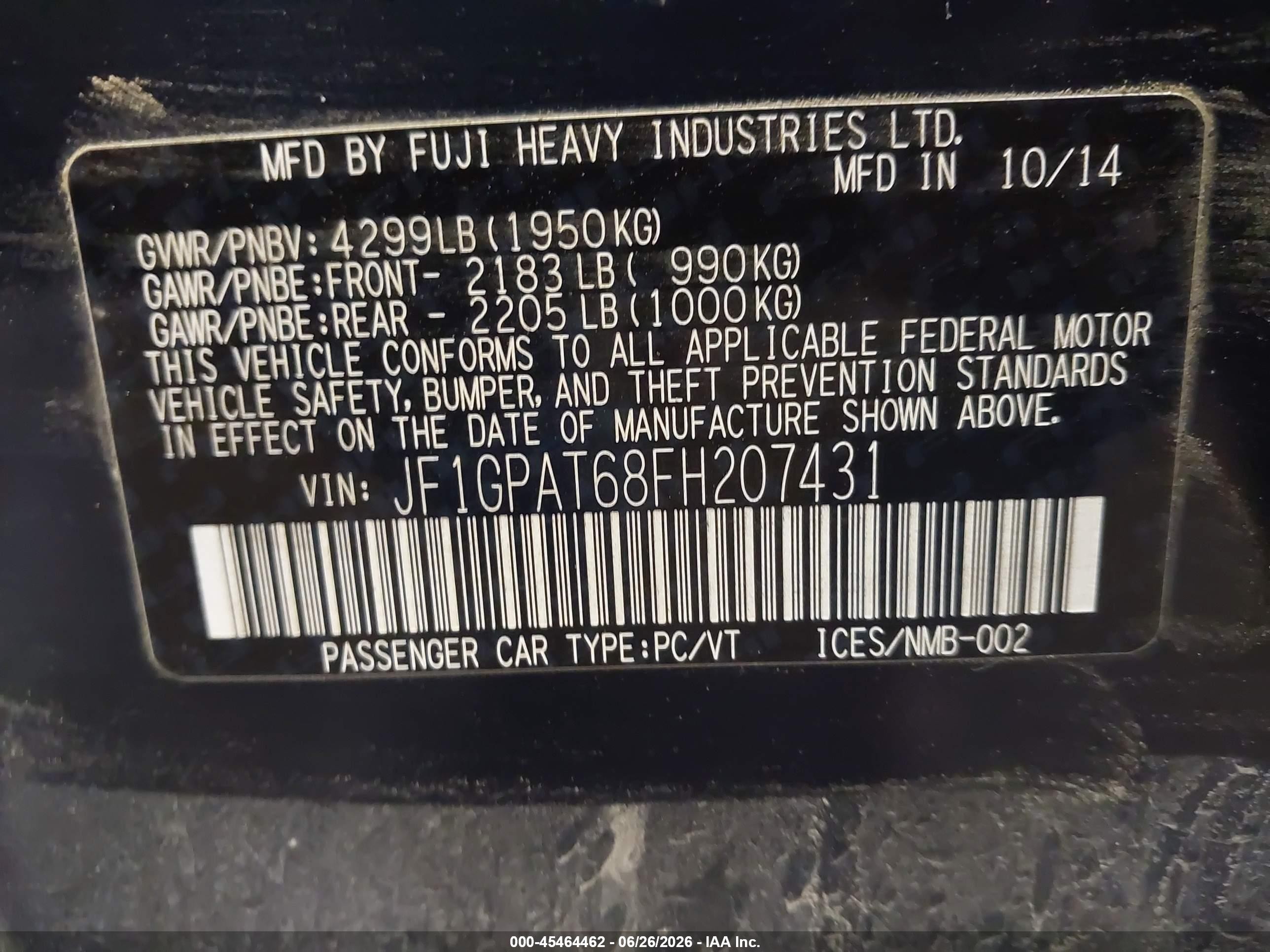 2015 Subaru Impreza 2.0i Sport Premium Blue vin: JF1GPAT68FH207431