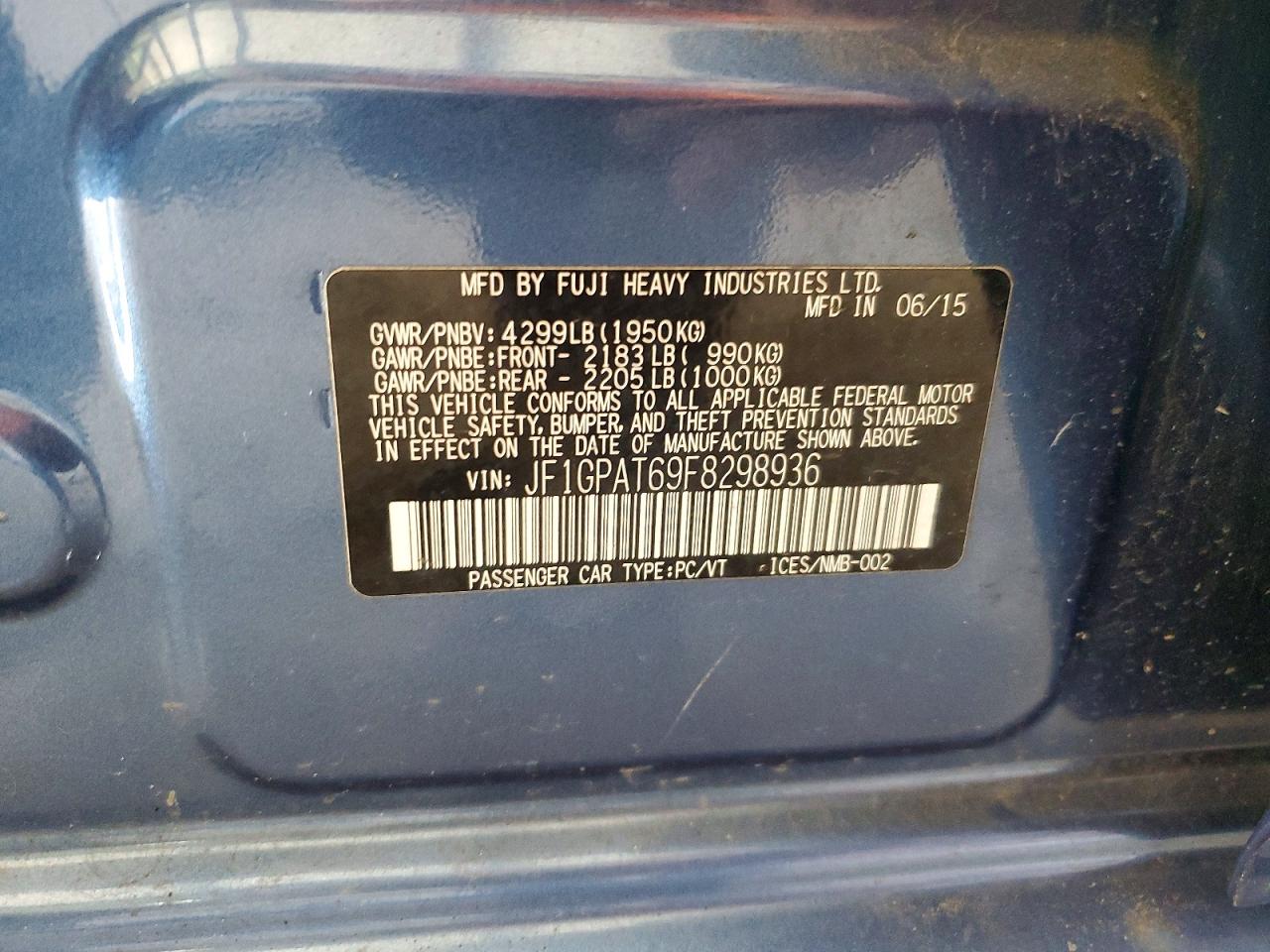 2015 Subaru Impreza Sport Blue vin: JF1GPAT69F8298936