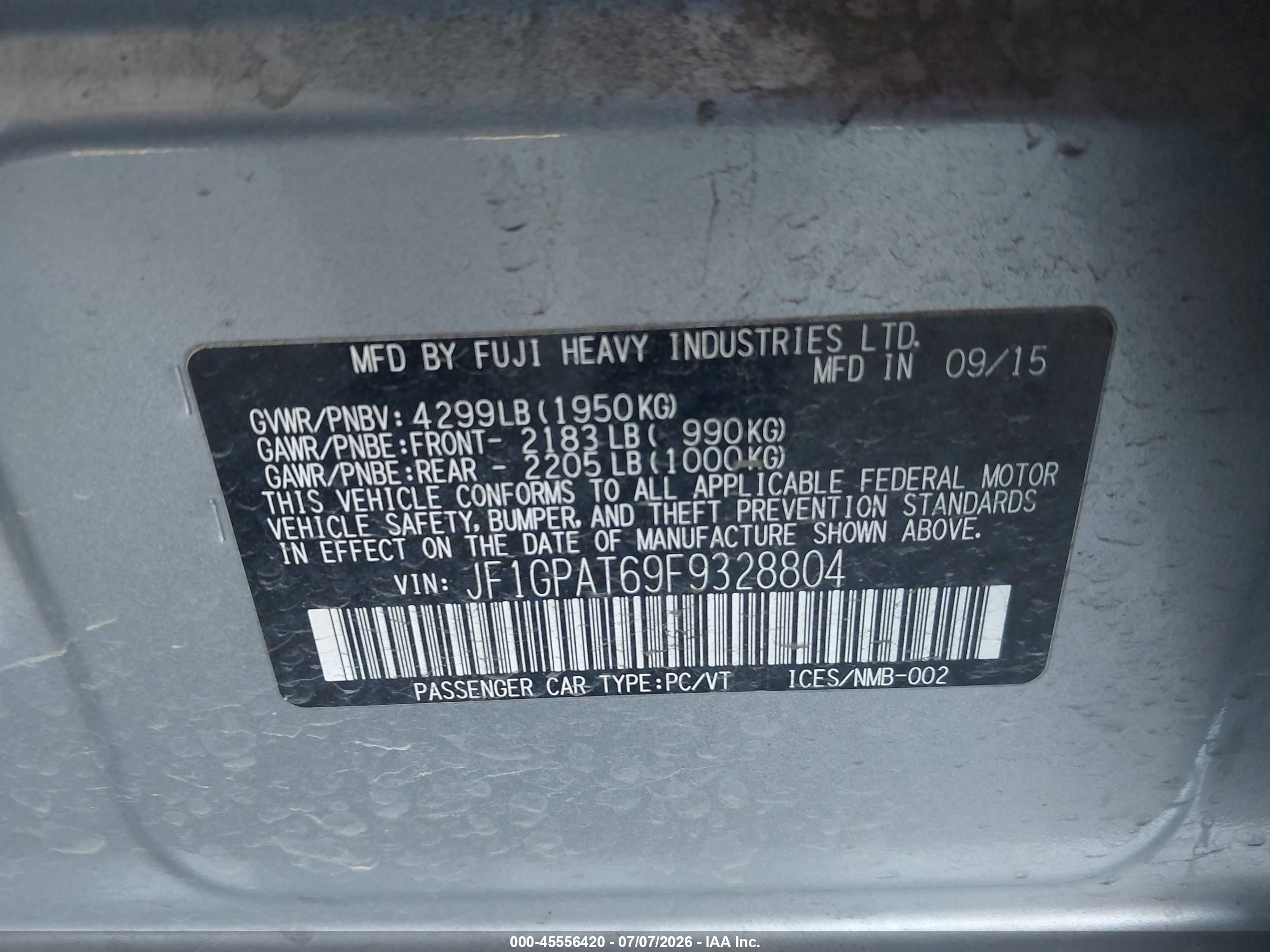 2015 Subaru Impreza 2.0i Sport Premium Silver vin: JF1GPAT69F9328804