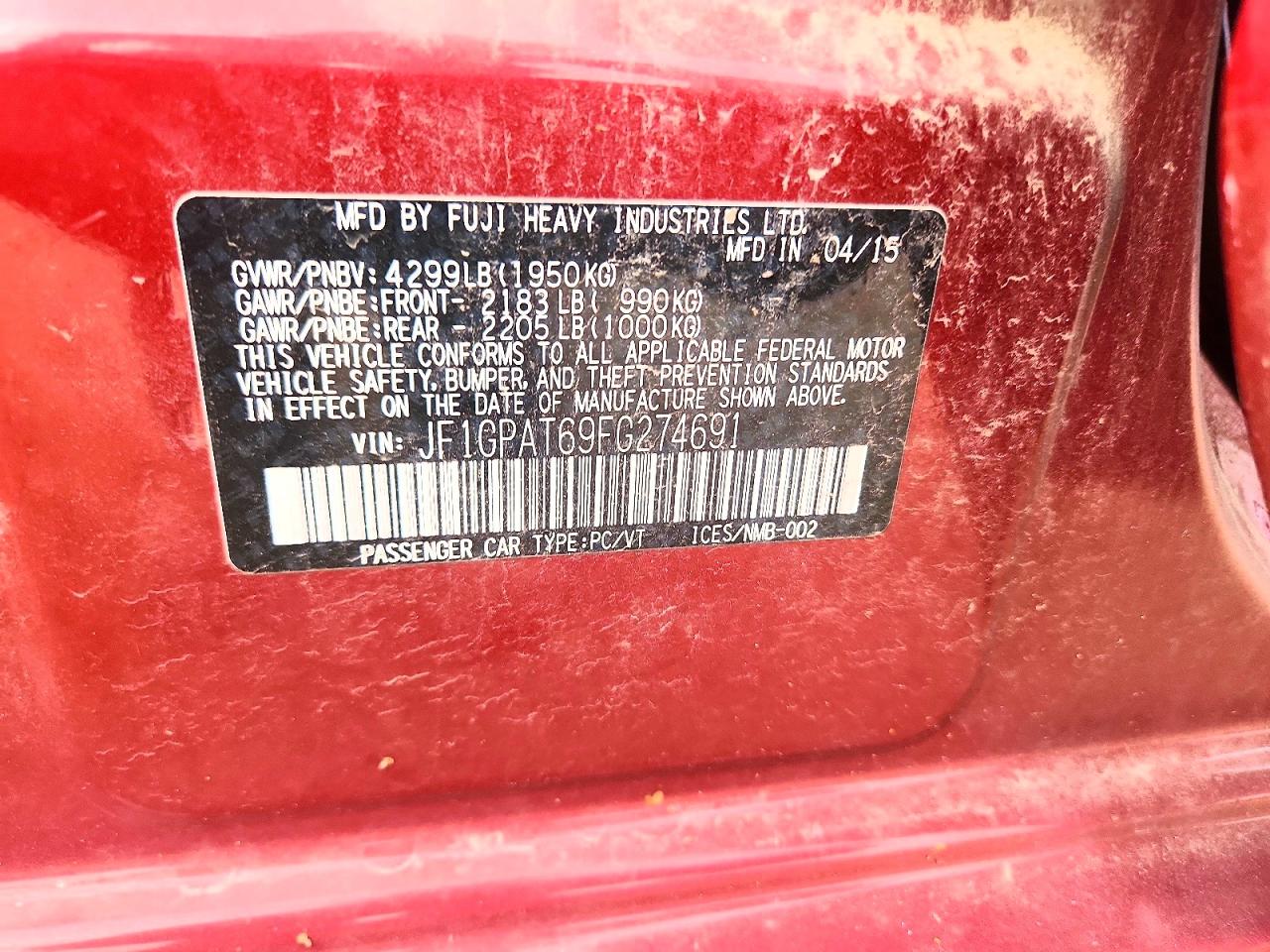 2015 Subaru Impreza Sport Red vin: JF1GPAT69FG274691