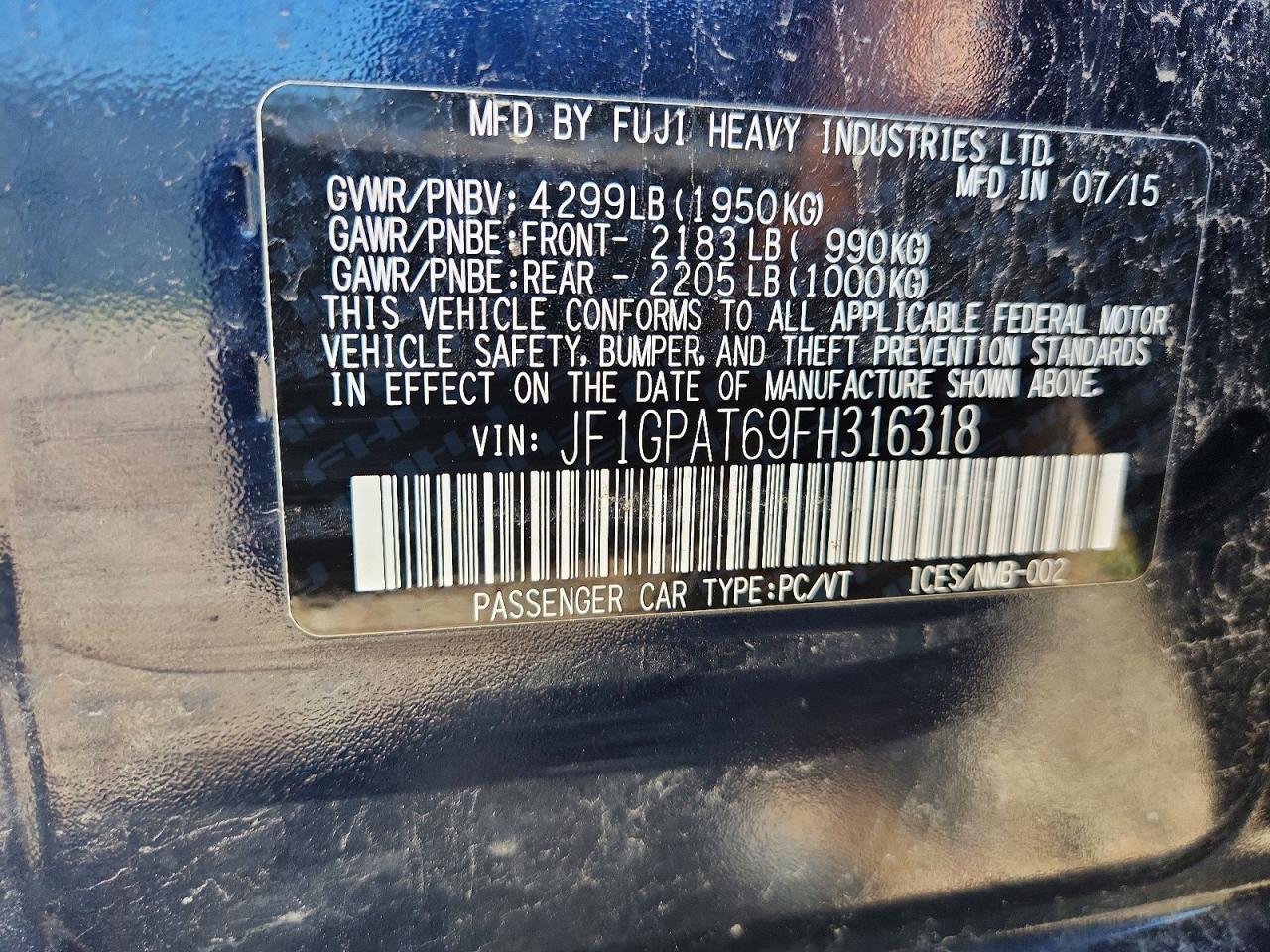 2015 Subaru Impreza Sport Blue vin: JF1GPAT69FH316318