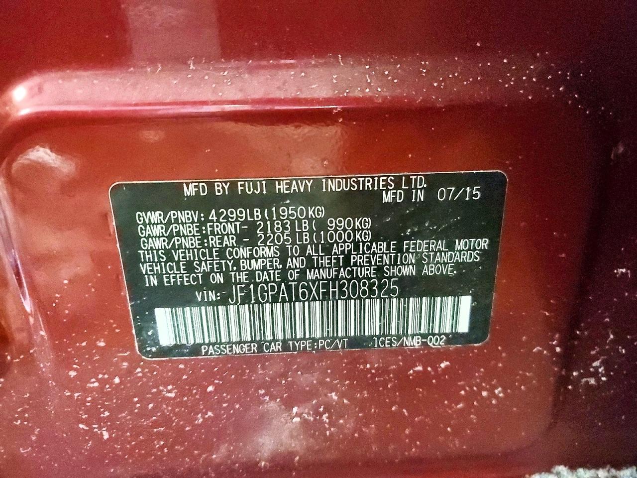 2015 Subaru Impreza Sport Maroon vin: JF1GPAT6XFH308325