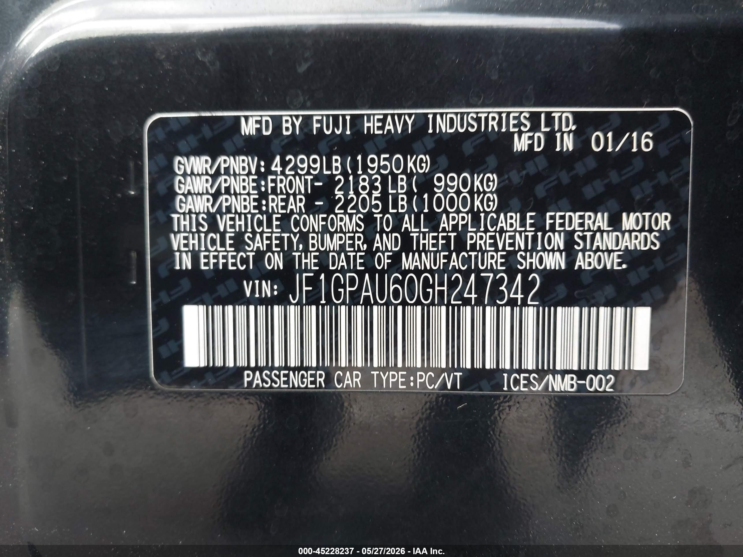 2016 Subaru Impreza 2.0i Sport Limited Black vin: JF1GPAU60GH247342