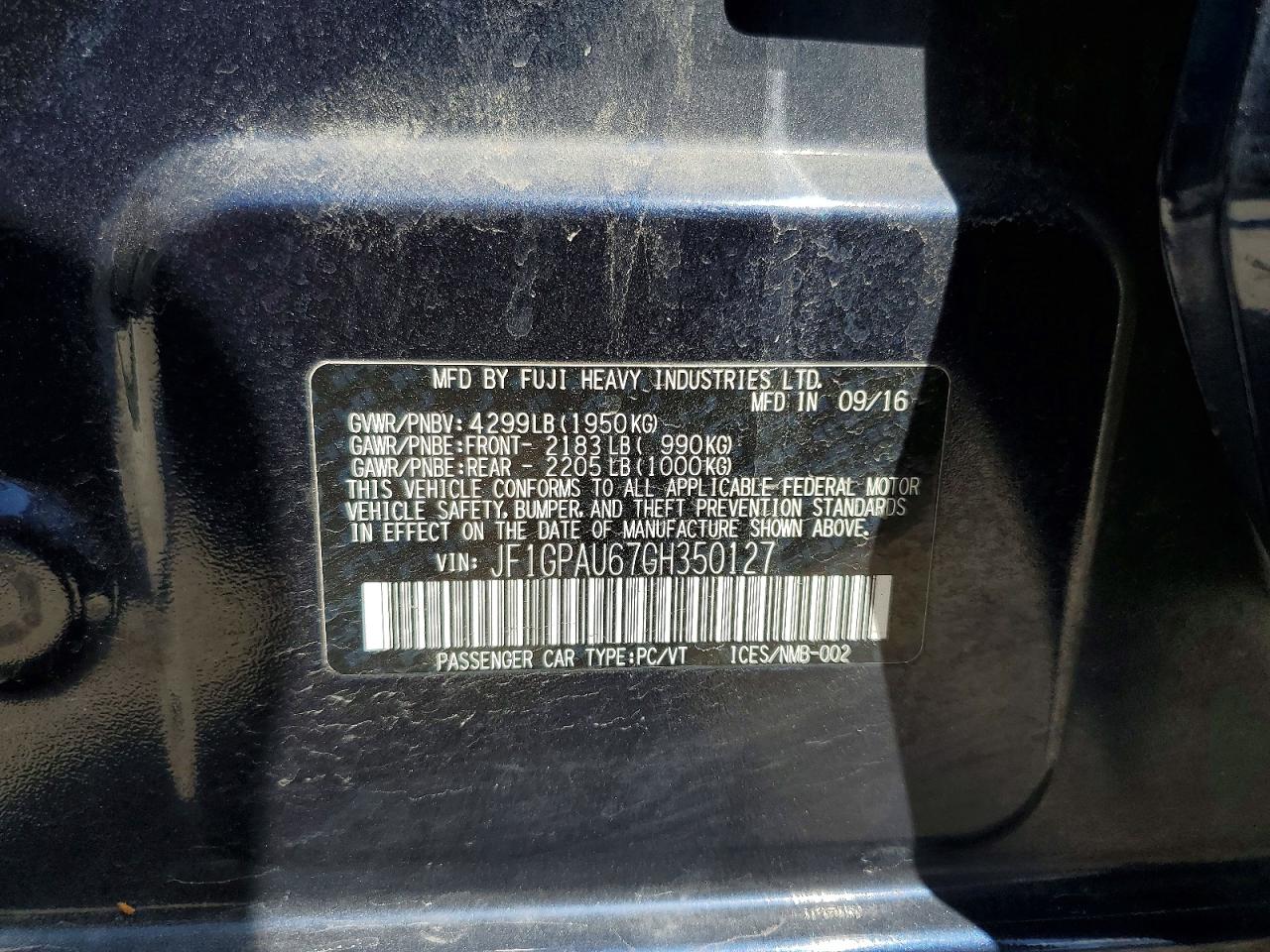 2016 Subaru Impreza Sport Limited Blue vin: JF1GPAU67GH350127