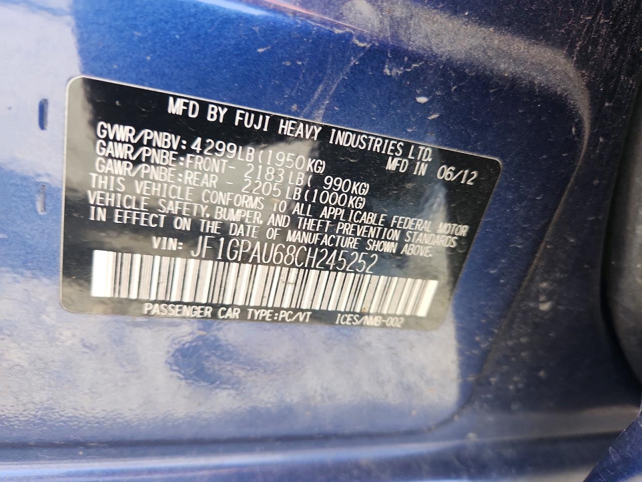 2012 Subaru Impreza Sport Limited Blue vin: JF1GPAU68CH245252