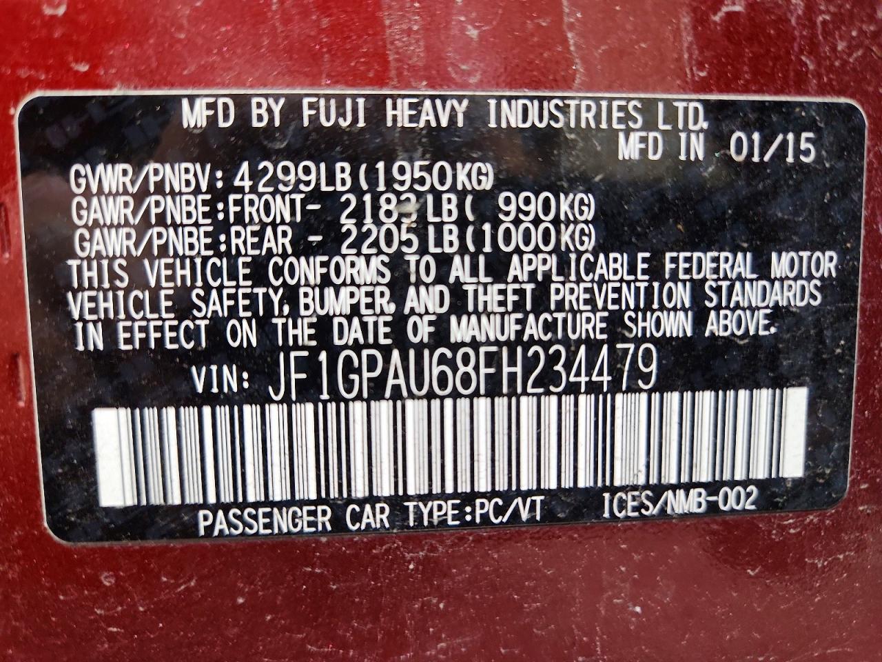 2015 Subaru Impreza Sport Burgundy vin: JF1GPAU68FH234479