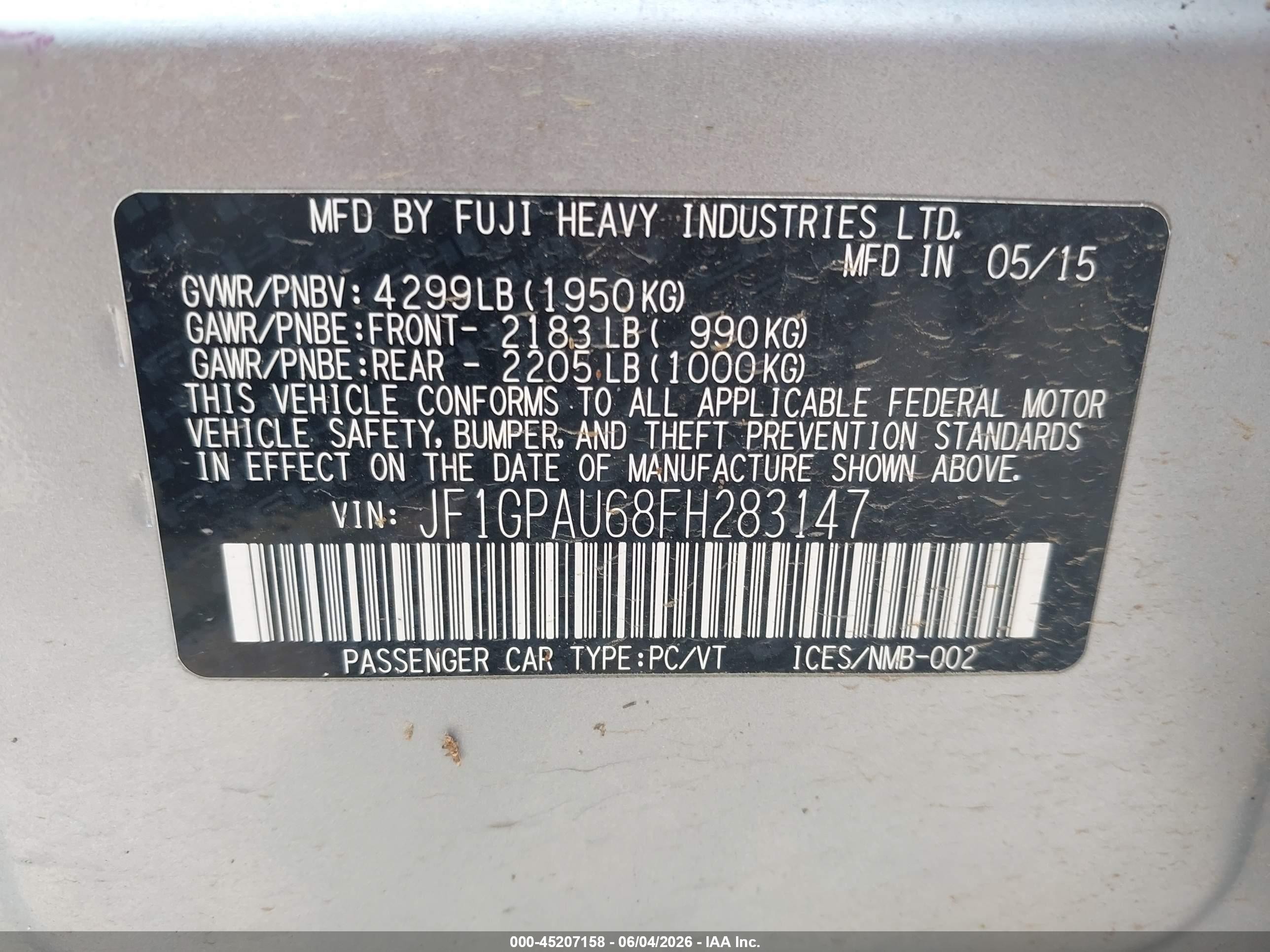 2015 Subaru Impreza 2.0i Sport Premium Silver vin: JF1GPAU68FH283147