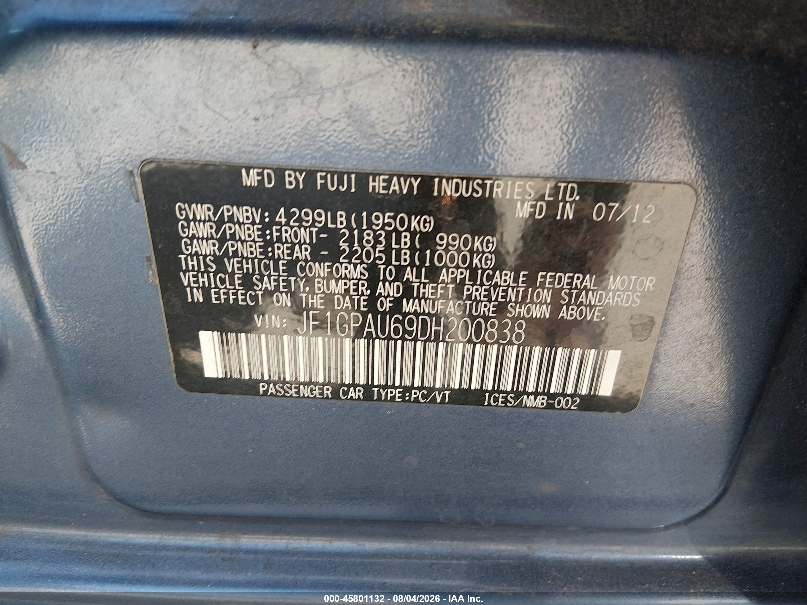2013 Subaru Impreza 2.0i Sport Limited Light Blue vin: JF1GPAU69DH200838
