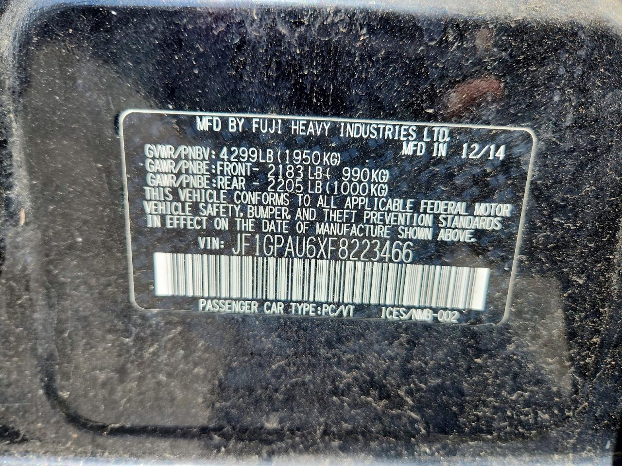 2015 Subaru Impreza Sport Black vin: JF1GPAU6XF8223466