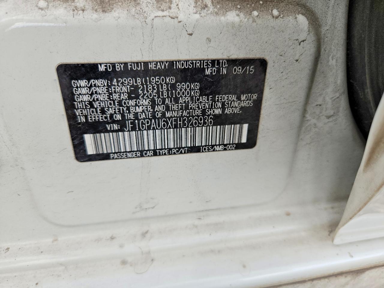 2015 Subaru Impreza Sport White vin: JF1GPAU6XFH326936