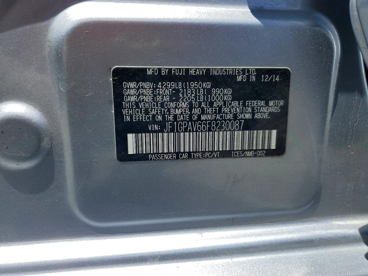 2015 Subaru Impreza Sport Limited Gray vin: JF1GPAV66F8230087