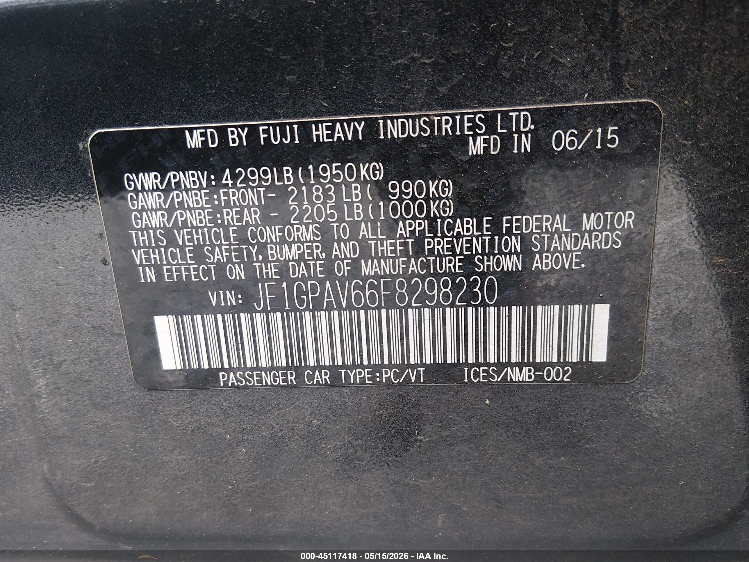 2015 Subaru Impreza 2.0i Sport Limited Gray vin: JF1GPAV66F8298230