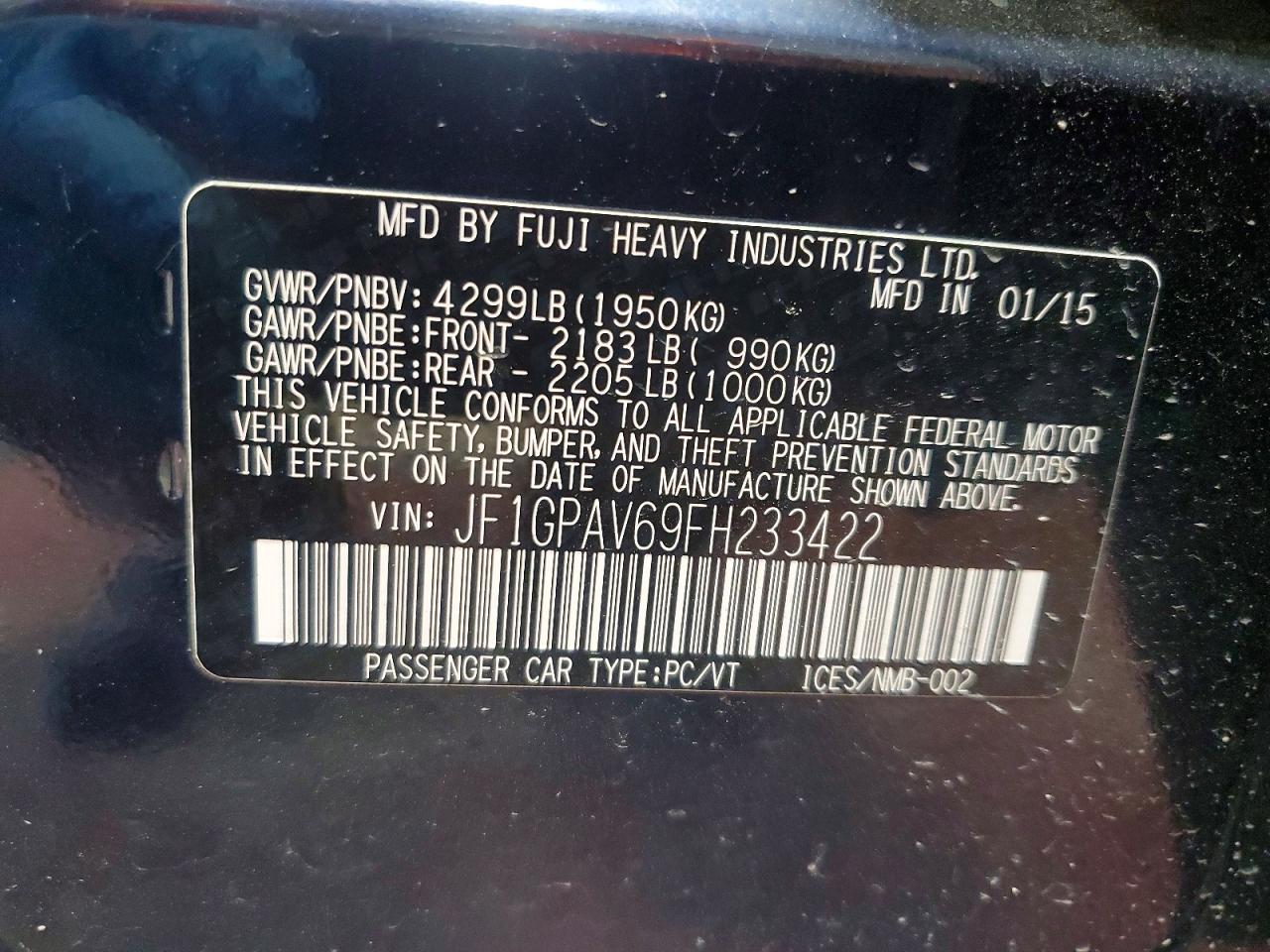 2015 Subaru Impreza Sport Limited Blue vin: JF1GPAV69FH233422