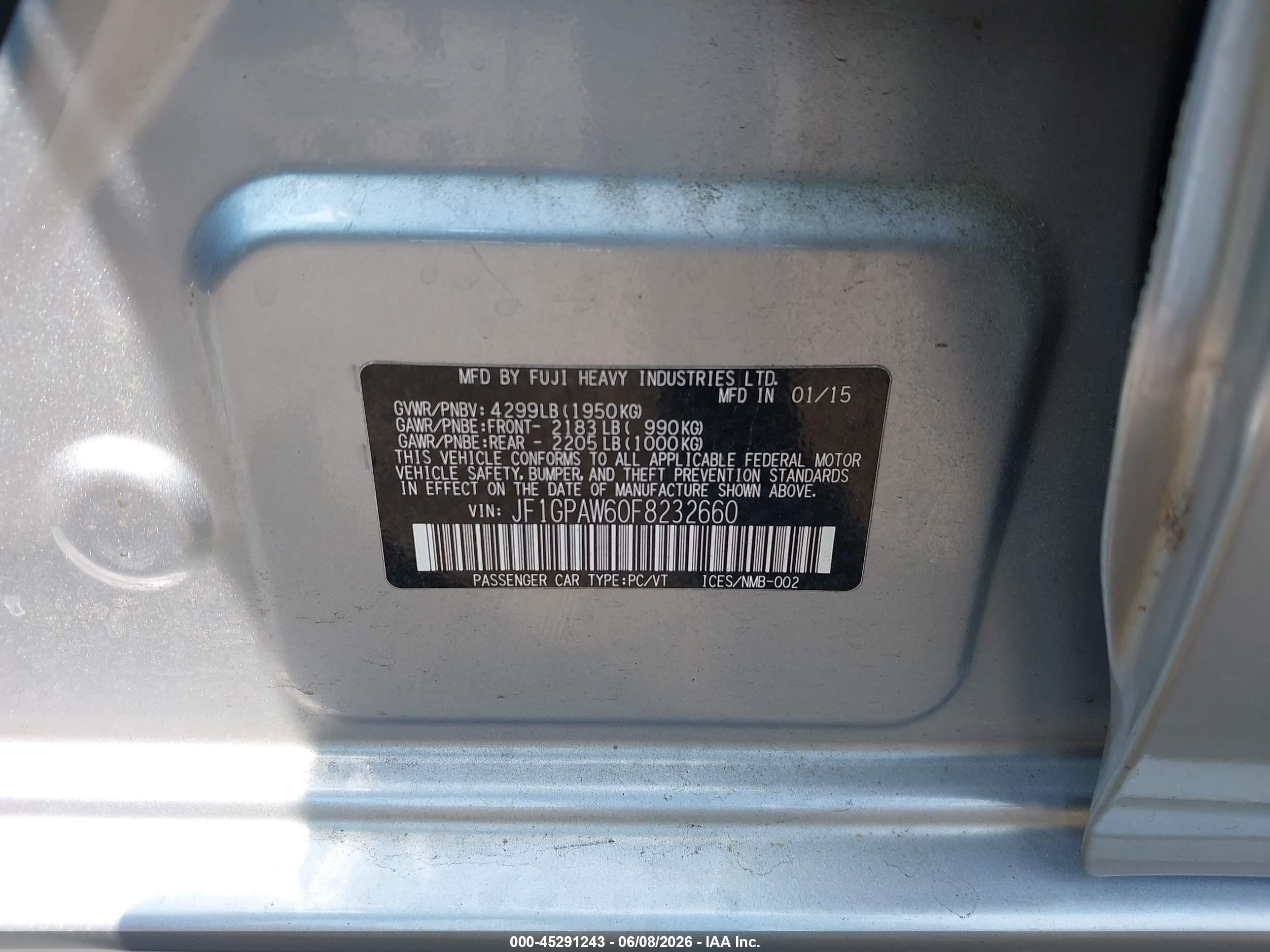 2015 Subaru Impreza 2.0i Sport Limited Silver vin: JF1GPAW60F8232660