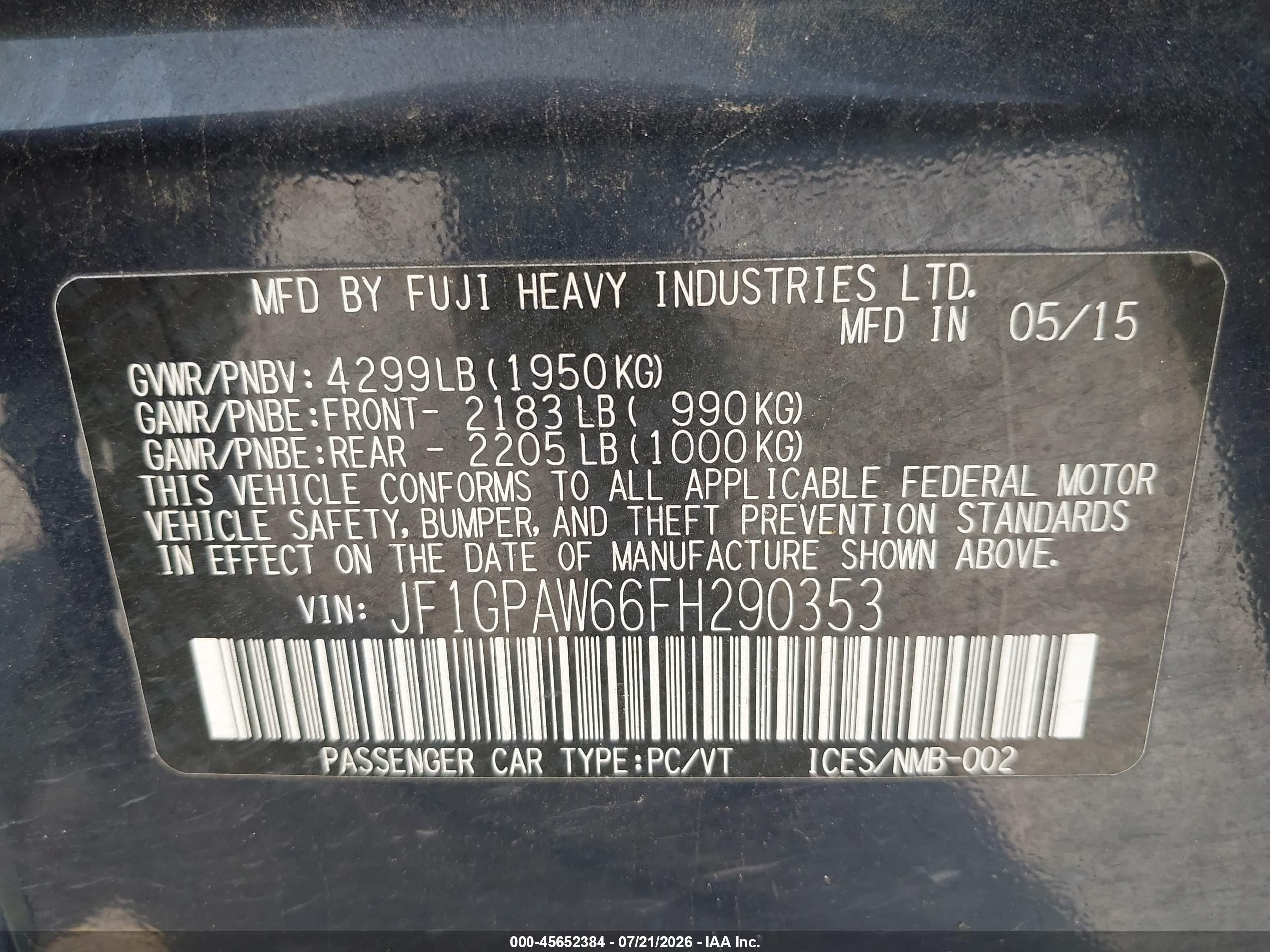 2015 Subaru Impreza 2.0i Sport Limited Dark Blue vin: JF1GPAW66FH290353