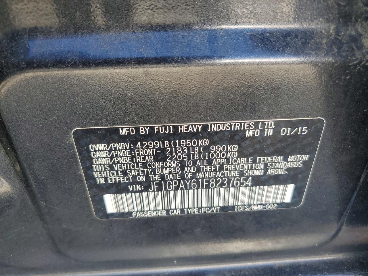 2015 Subaru Impreza Sport Charcoal vin: JF1GPAY61F8237654