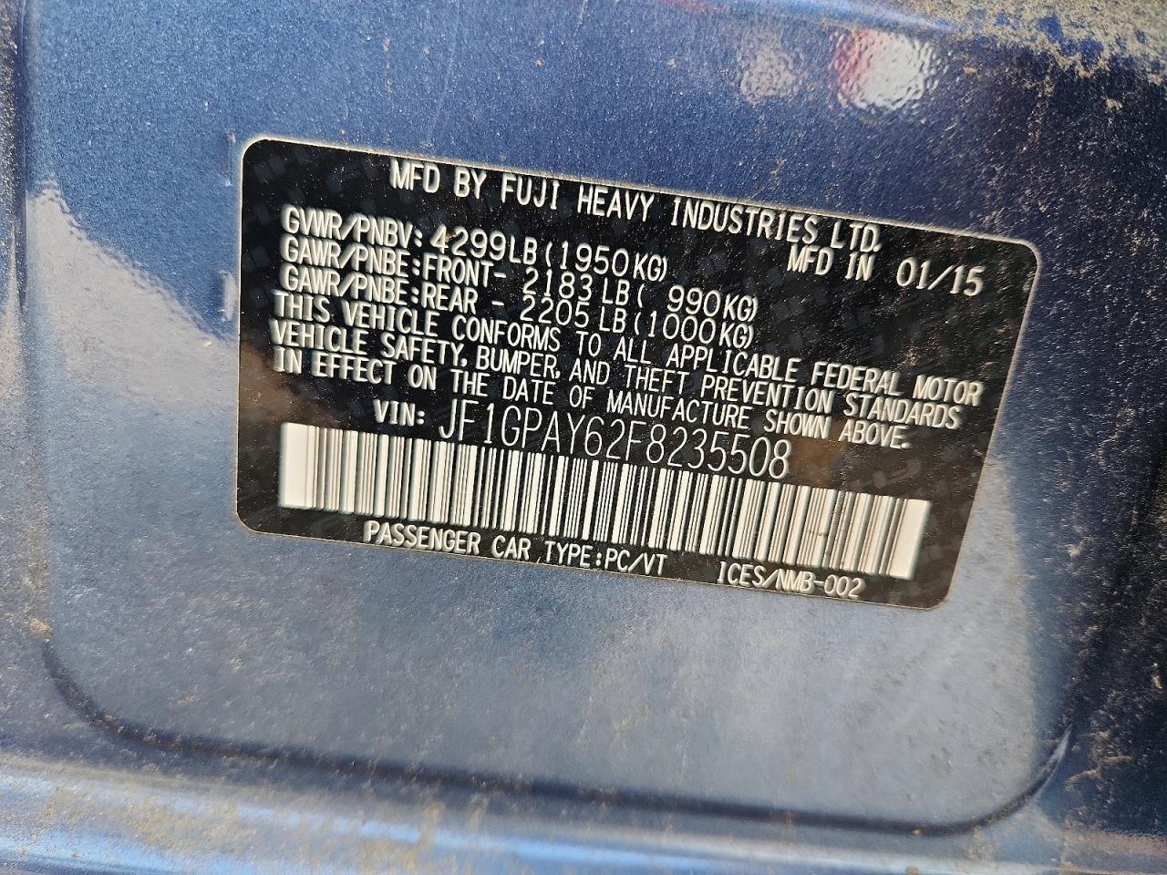 2015 Subaru Impreza Sport Blue vin: JF1GPAY62F8235508