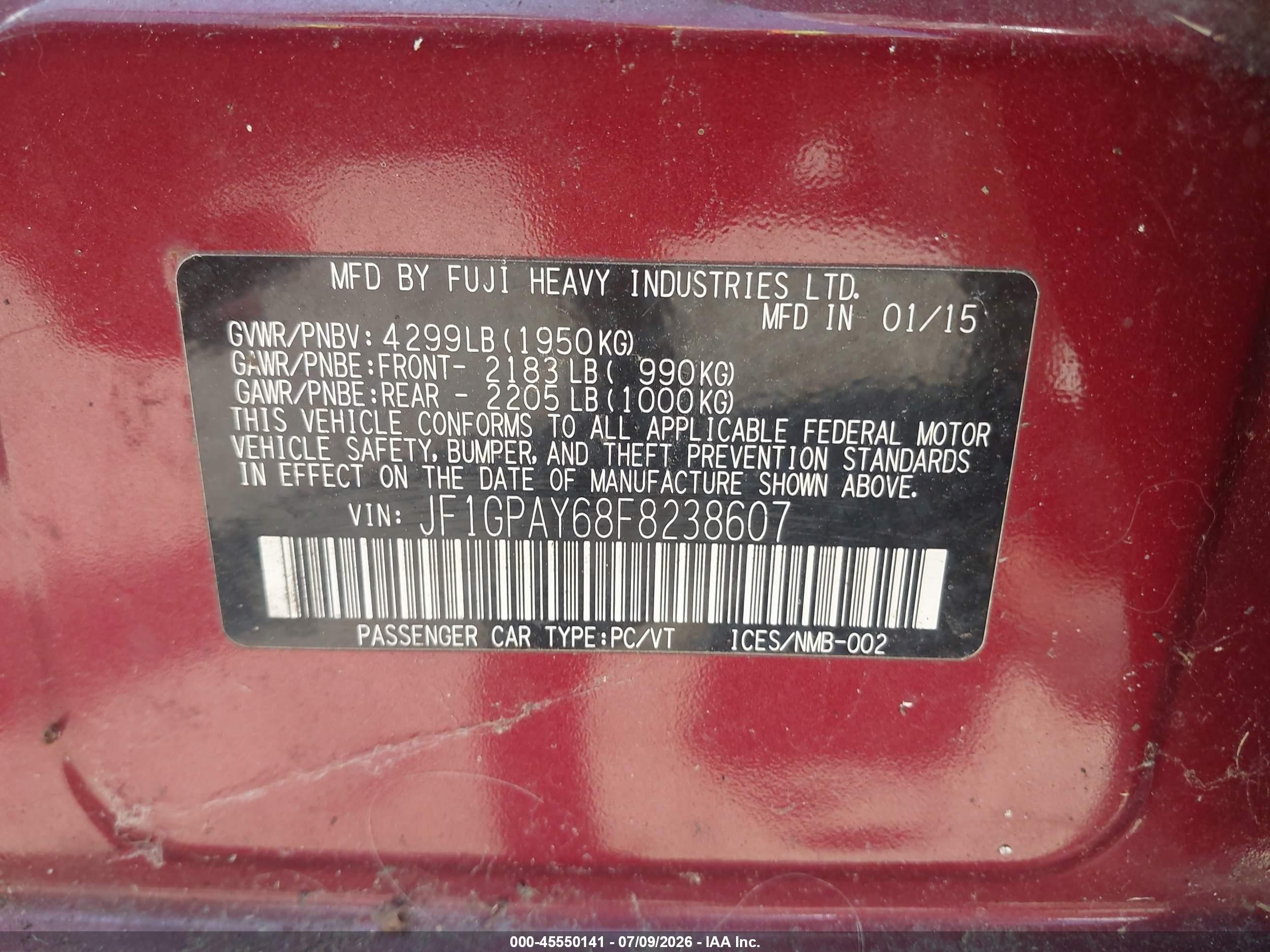 2015 Subaru Impreza 2.0i Sport Premium Red vin: JF1GPAY68F8238607
