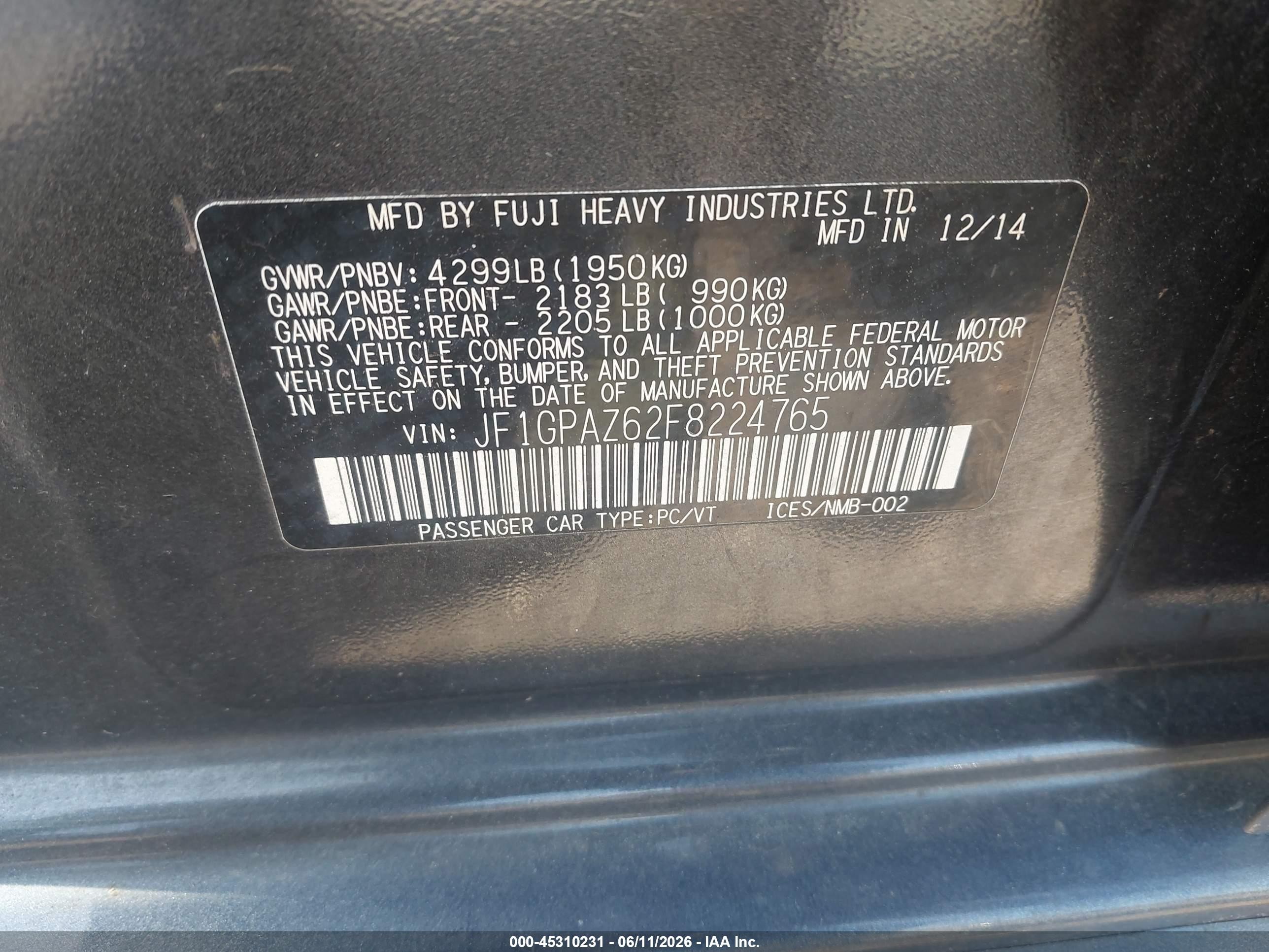 2015 Subaru Impreza 2.0i Sport Limited Gray vin: JF1GPAZ62F8224765