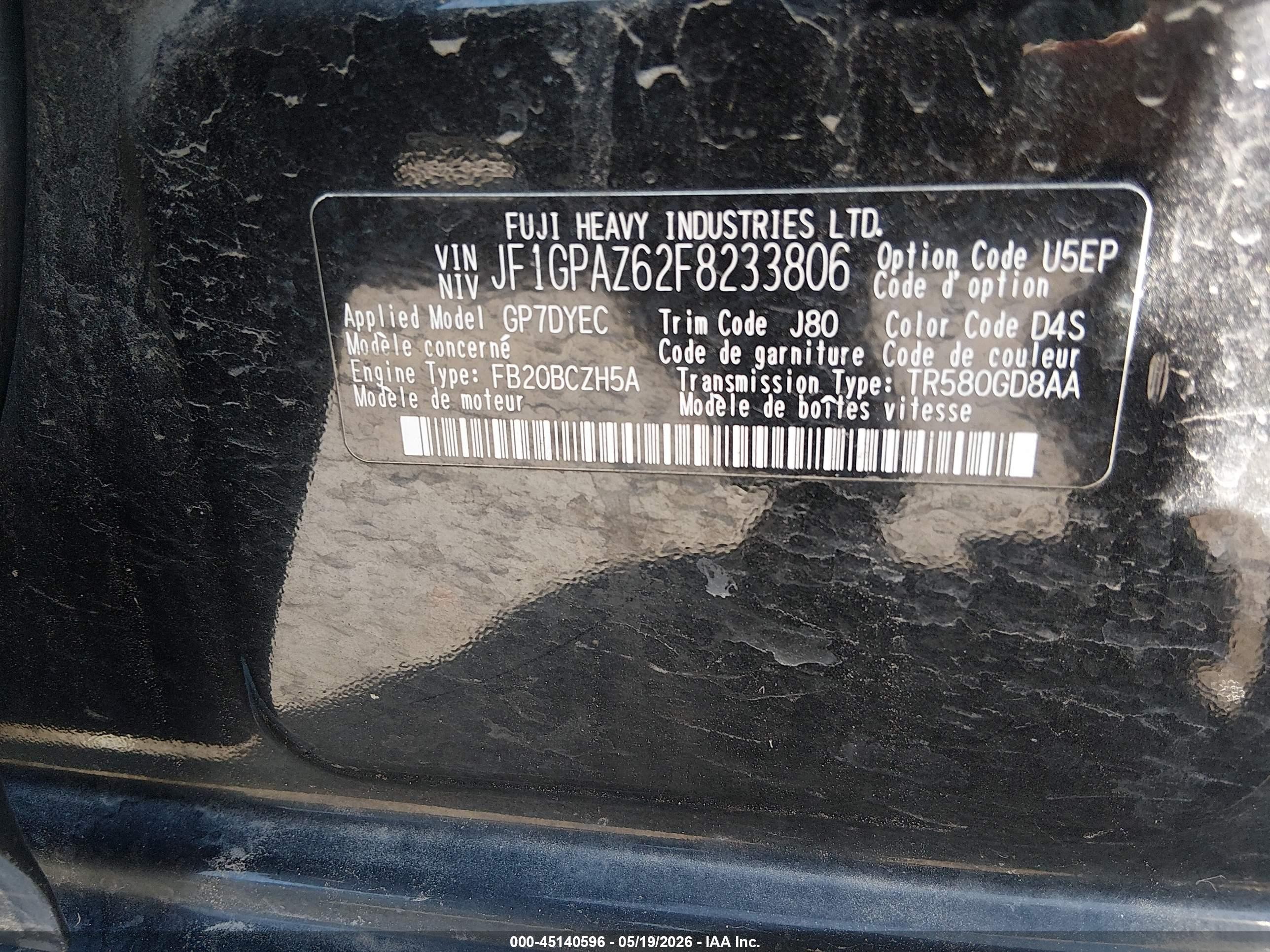 2015 Subaru Impreza 2.0i Sport Limited Черный vin: JF1GPAZ62F8233806