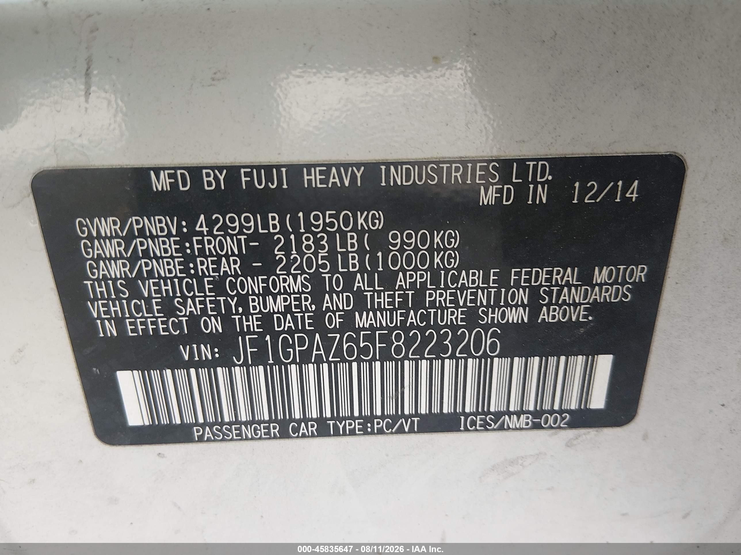 2015 Subaru Impreza 2.0i Sport Limited White vin: JF1GPAZ65F8223206
