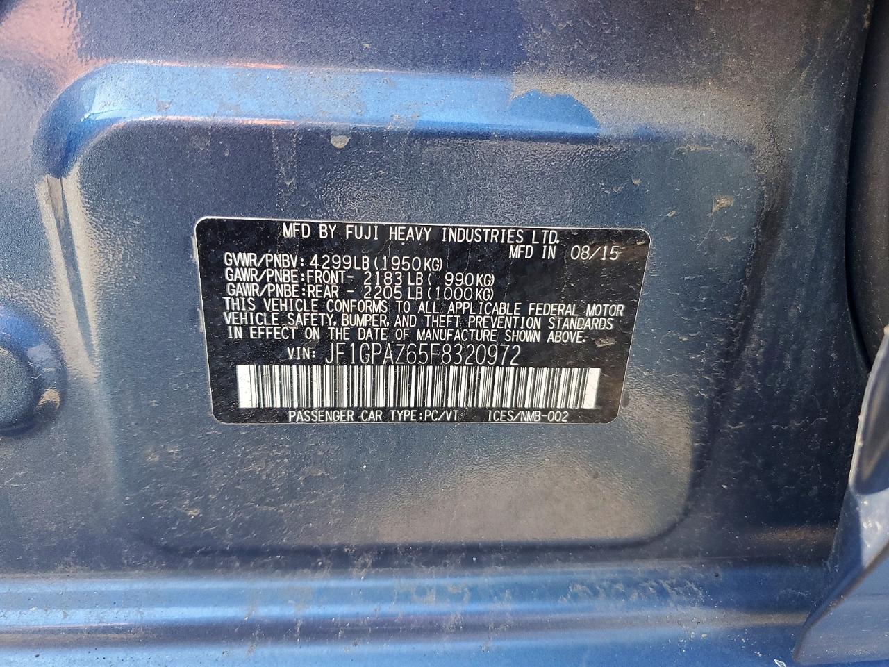 2015 Subaru Impreza Sport Limited Blue vin: JF1GPAZ65F8320972