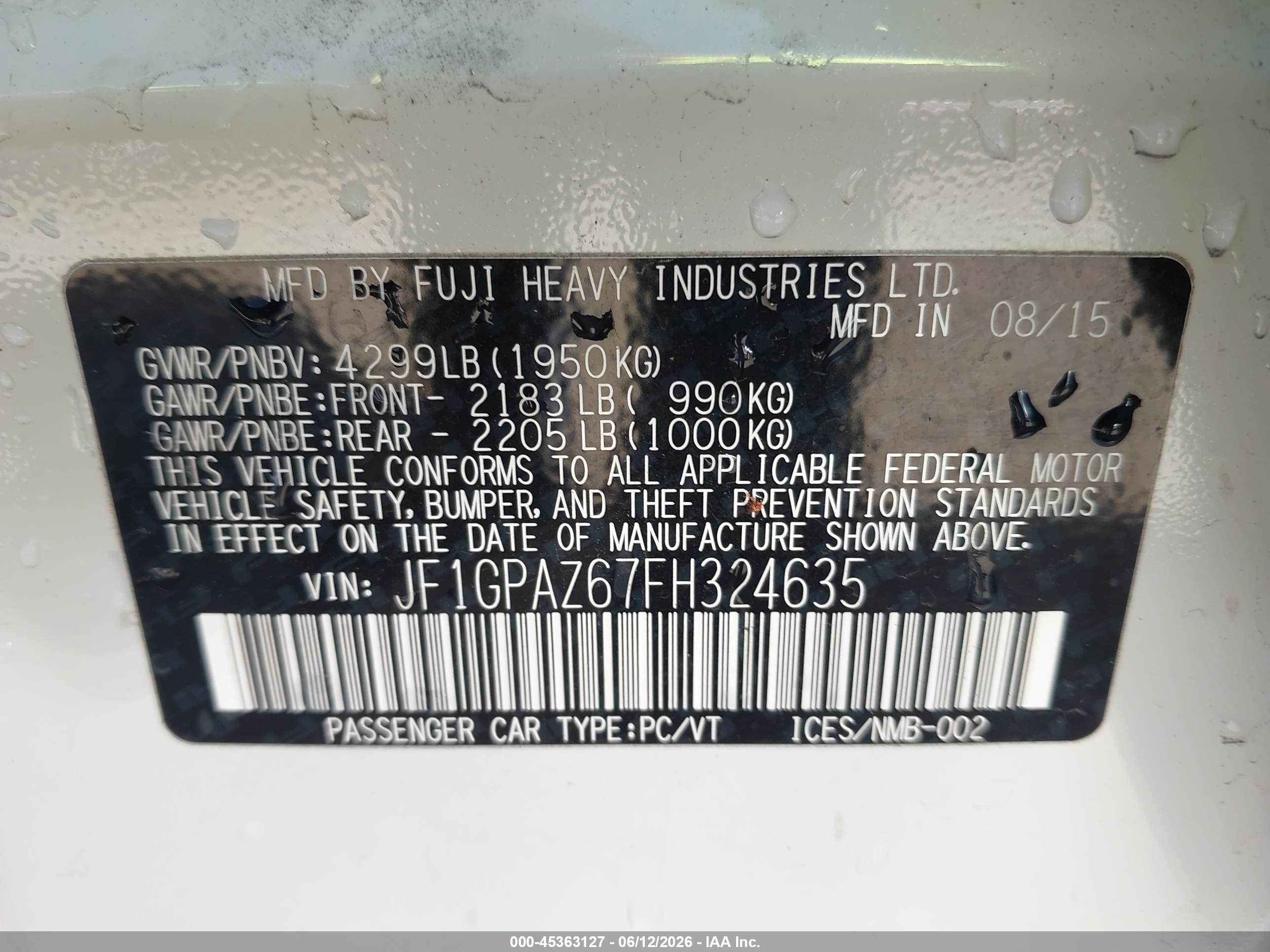 2015 Subaru Impreza 2.0i Sport Limited White vin: JF1GPAZ67FH324635