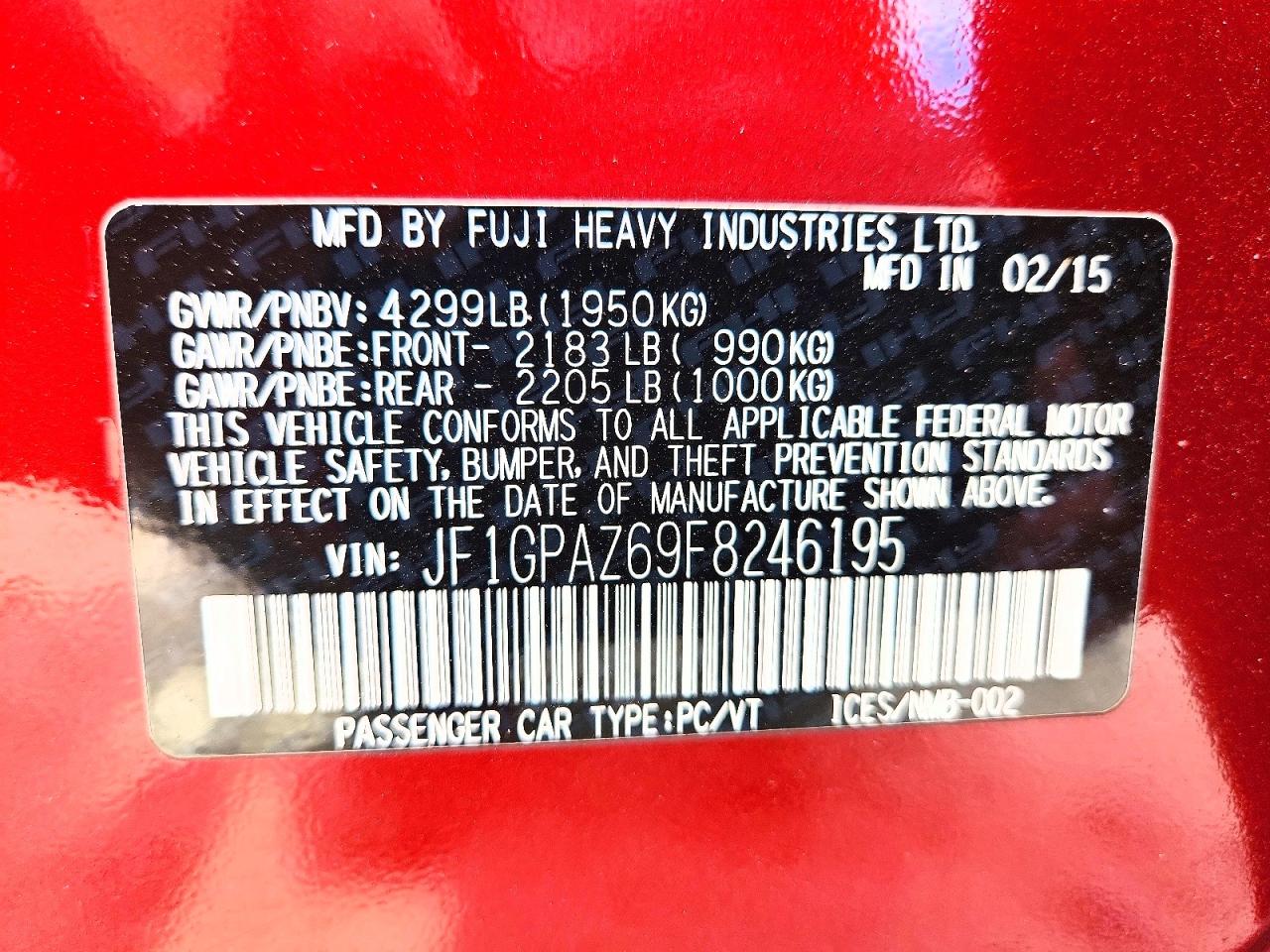 2015 Subaru Impreza Sport Limited Red vin: JF1GPAZ69F8246195