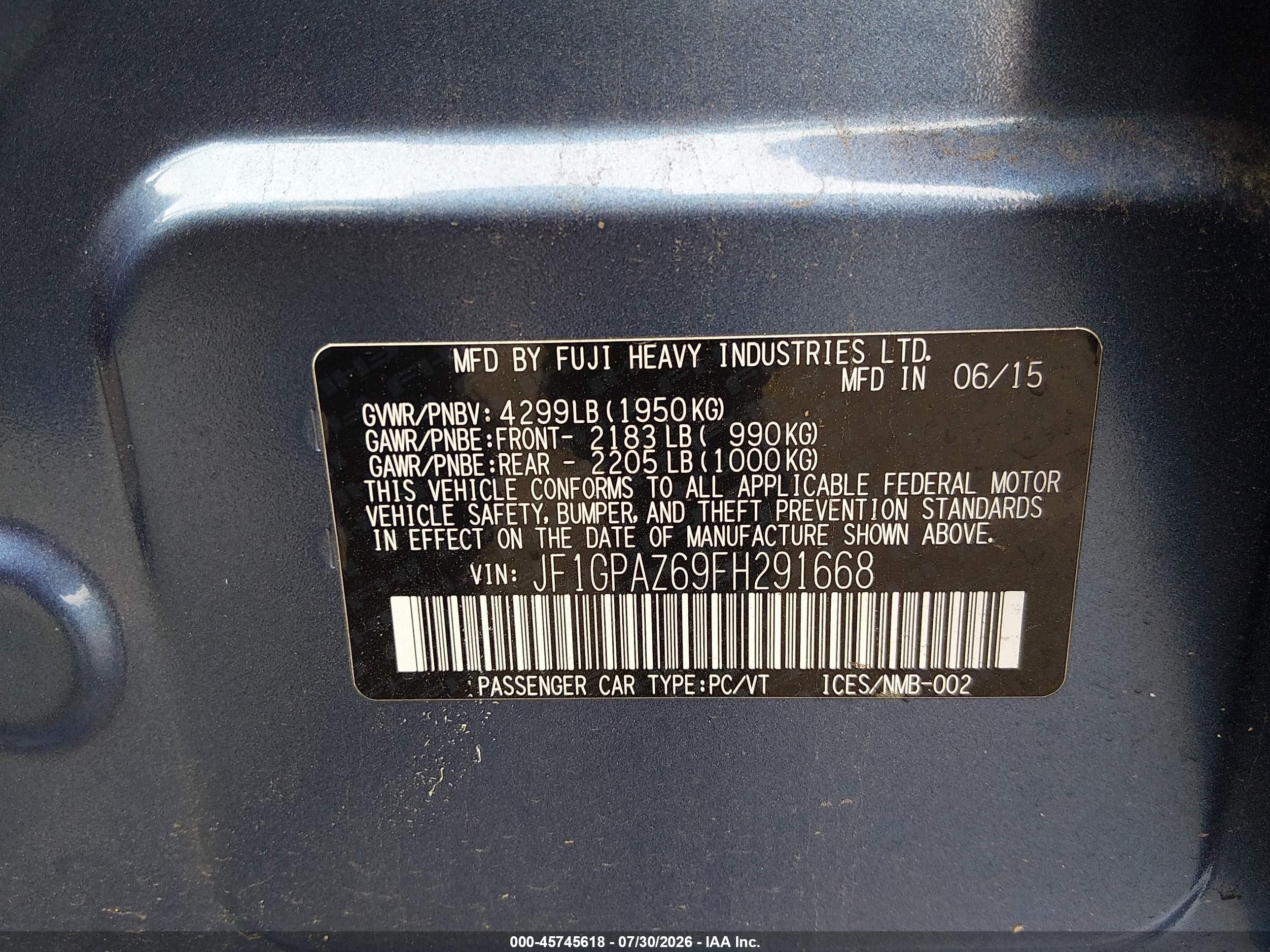 2015 Subaru Impreza 2.0i Sport Limited Blue vin: JF1GPAZ69FH291668