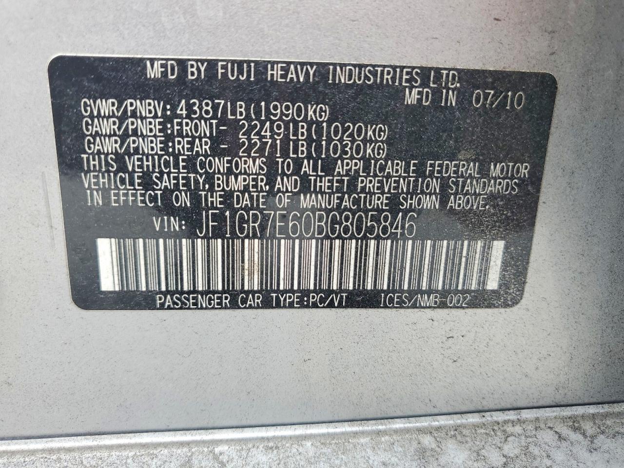 2011 Subaru Impreza Wrx Silver vin: JF1GR7E60BG805846
