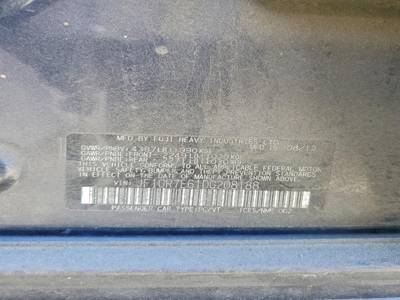 2013 Subaru Impreza Wrx Charcoal vin: JF1GR7E61DG208188