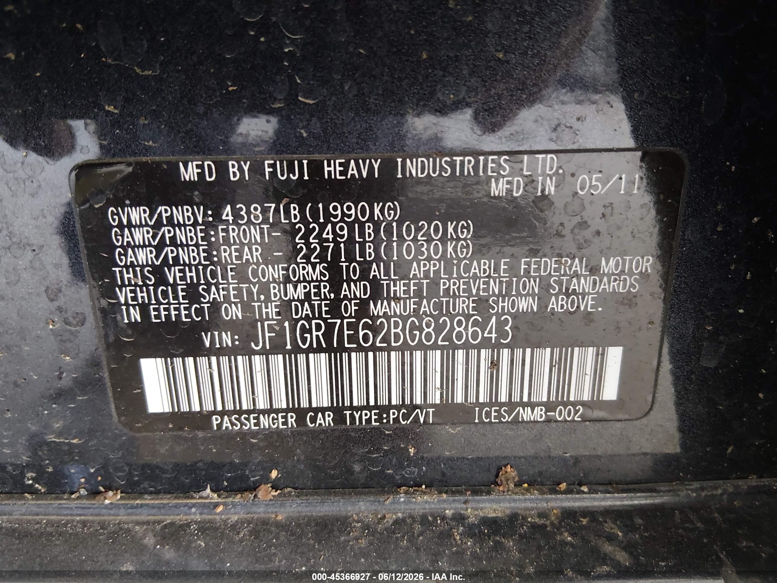 2011 Subaru Impreza Wrx Gray vin: JF1GR7E62BG828643