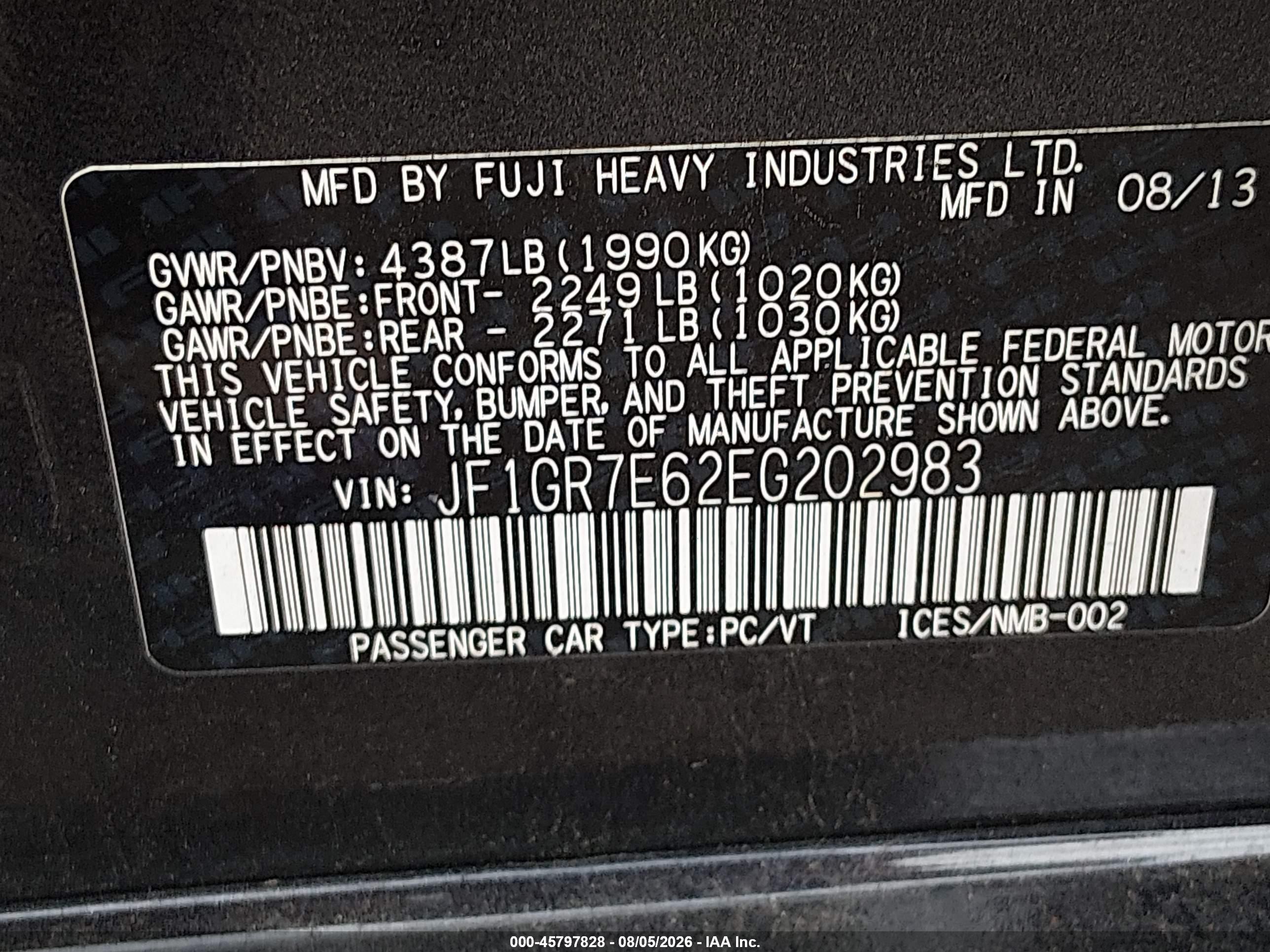 2014 Subaru Impreza Wrx   Gray vin: JF1GR7E62EG202983