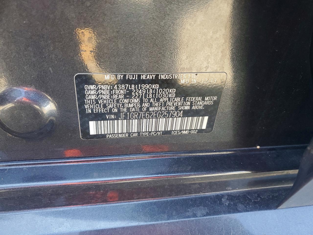2014 Subaru Impreza Wrx Burn vin: JF1GR7E62EG257904