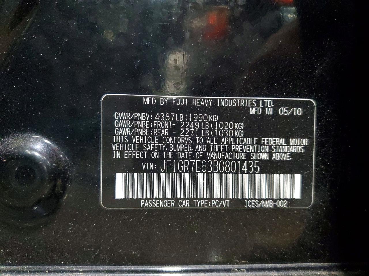 2011 Subaru Impreza Wrx Черный vin: JF1GR7E63BG801435