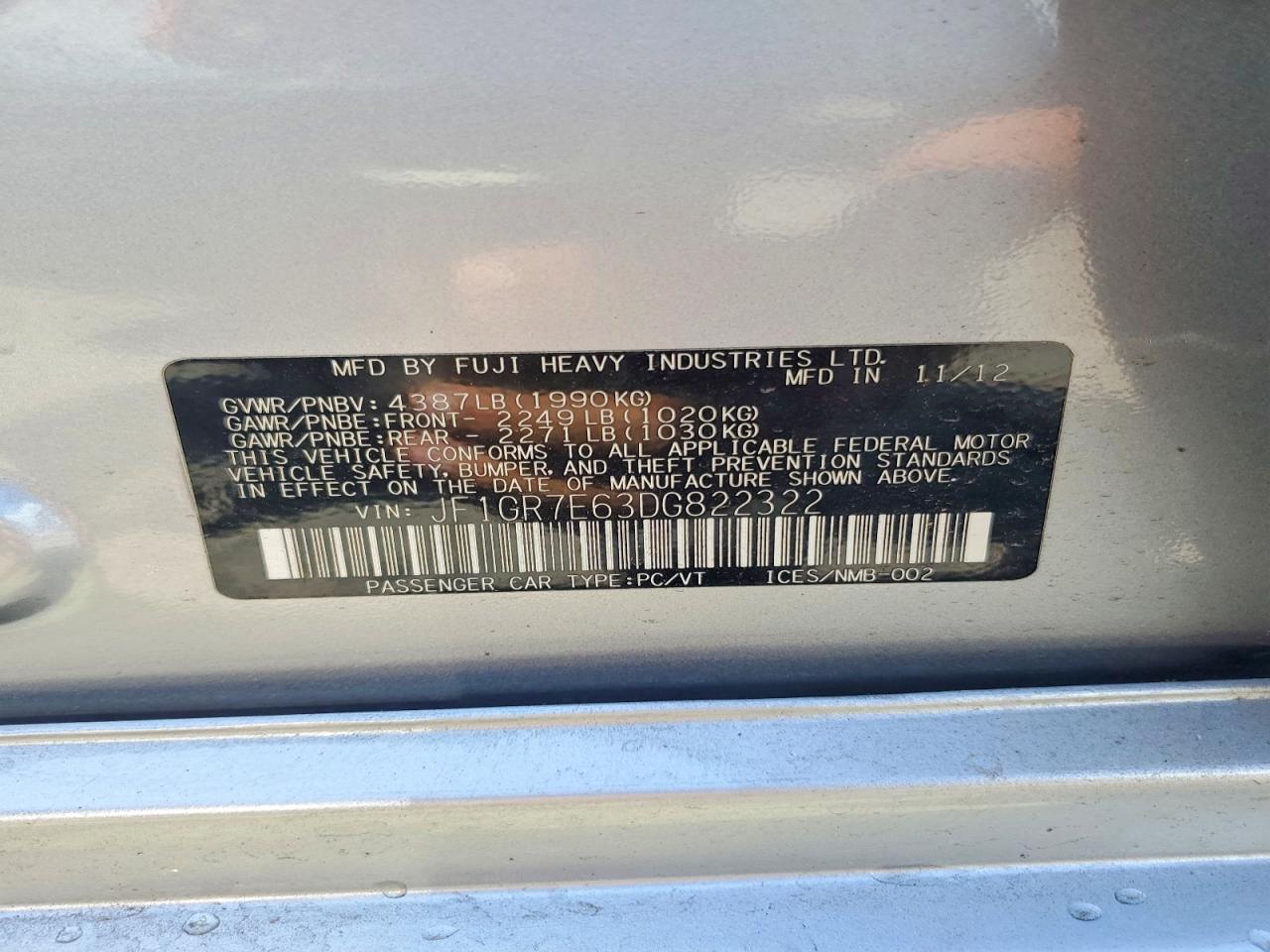 2013 Subaru Impreza Wrx Silver vin: JF1GR7E63DG822322