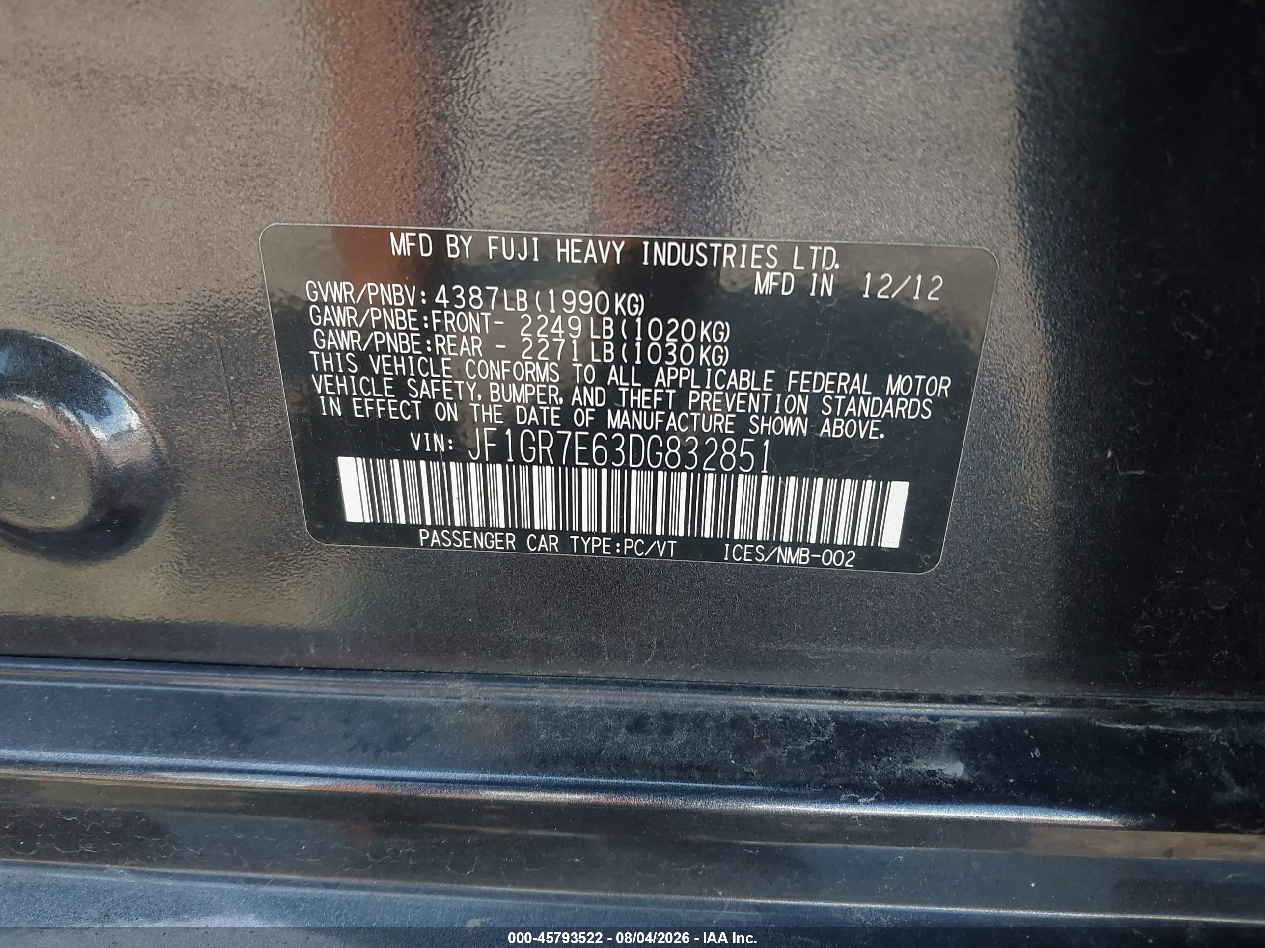 2013 Subaru Impreza Wrx Premium Gray vin: JF1GR7E63DG832851