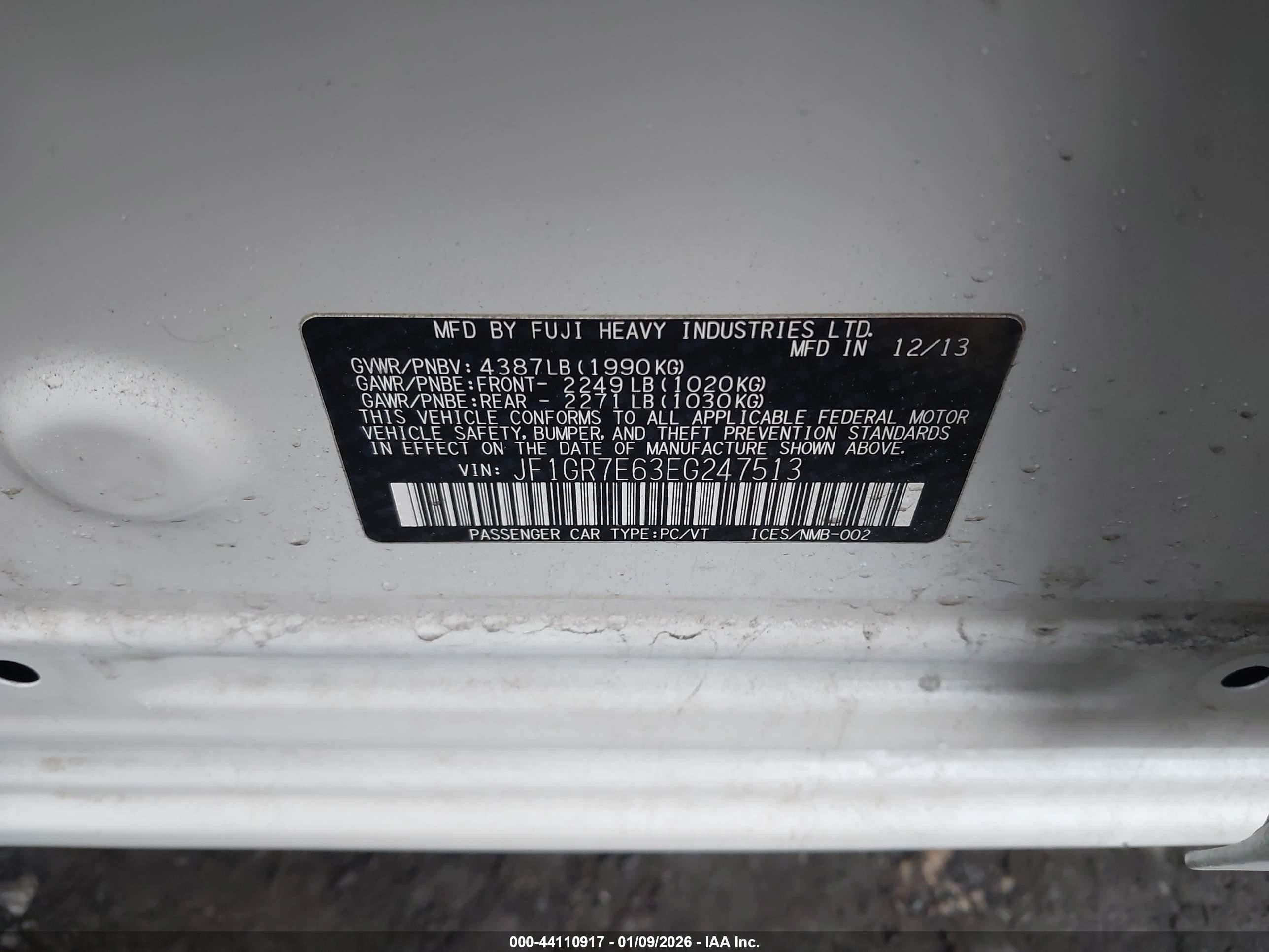 2014 Subaru Impreza Wrx   White vin: JF1GR7E63EG247513