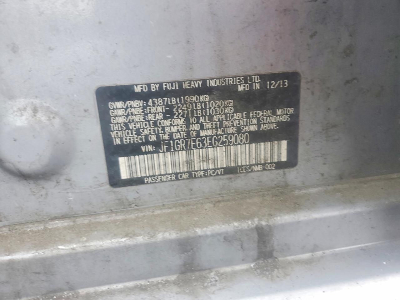 2014 Subaru Impreza Wrx Silver vin: JF1GR7E63EG259080