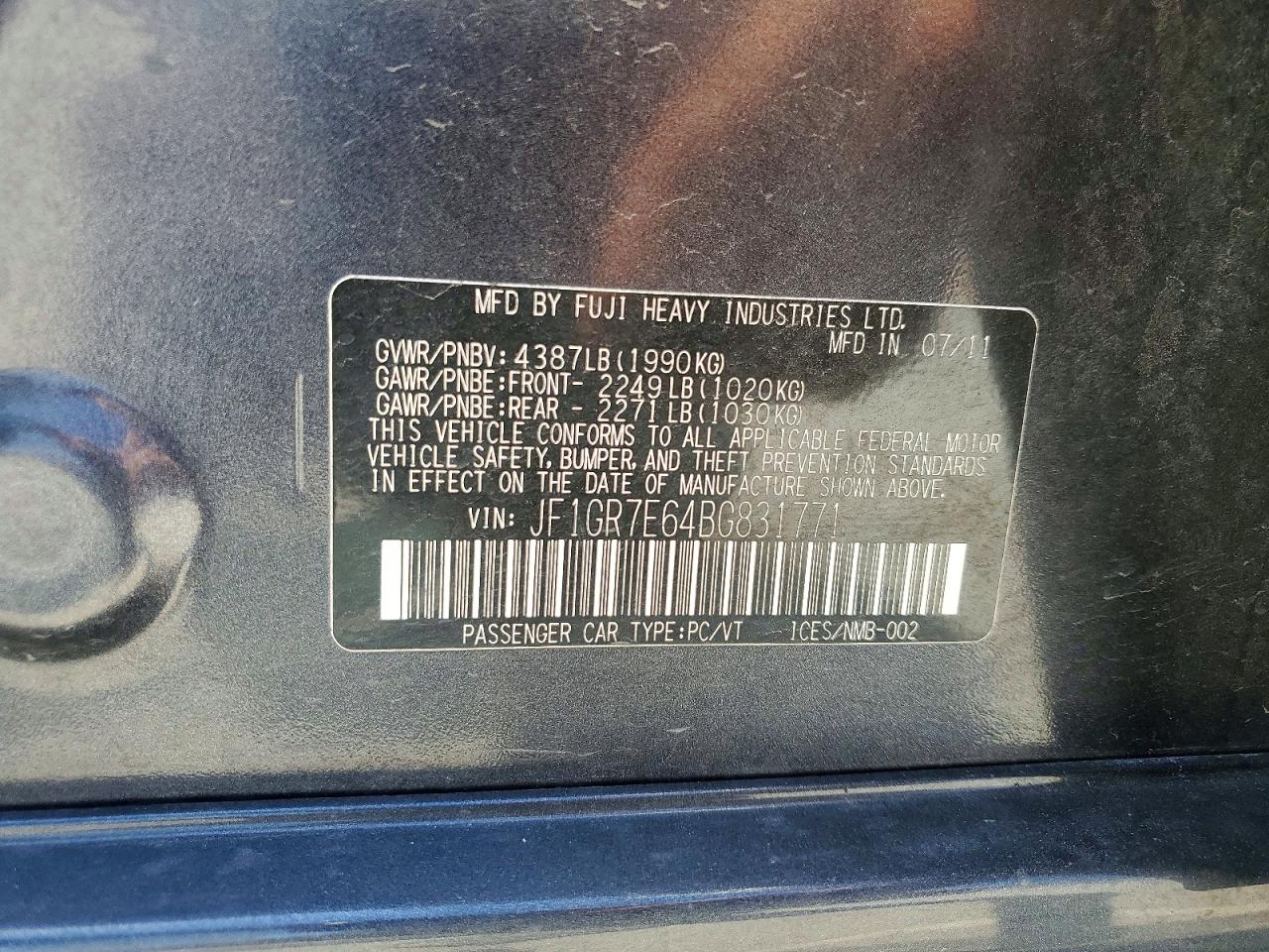 2011 Subaru Impreza Wrx Black vin: JF1GR7E64BG831771