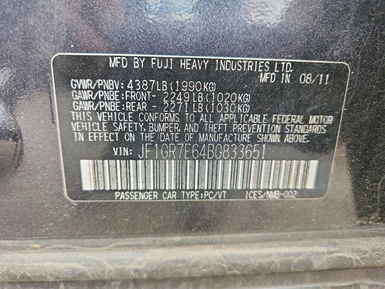 2011 Subaru Impreza Wrx Gray vin: JF1GR7E64BG833651