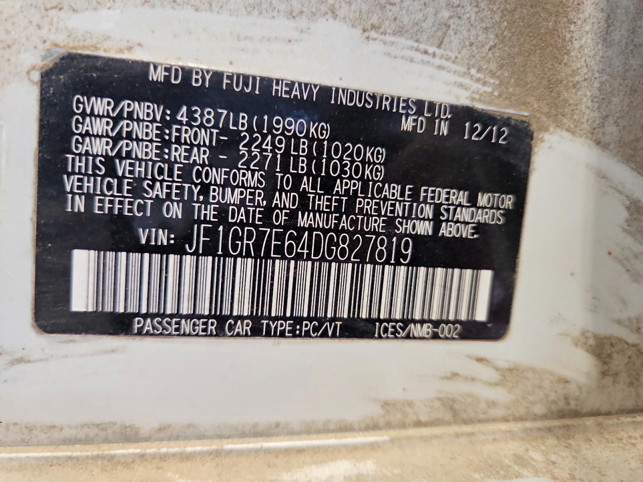 2013 Subaru Impreza Wrx White vin: JF1GR7E64DG827819