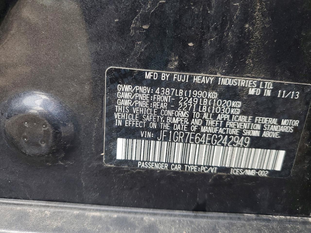 2014 Subaru Impreza Wrx Gray vin: JF1GR7E64EG242949