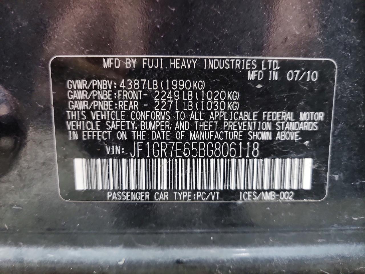 2011 Subaru Impreza Wrx Gray vin: JF1GR7E65BG806118