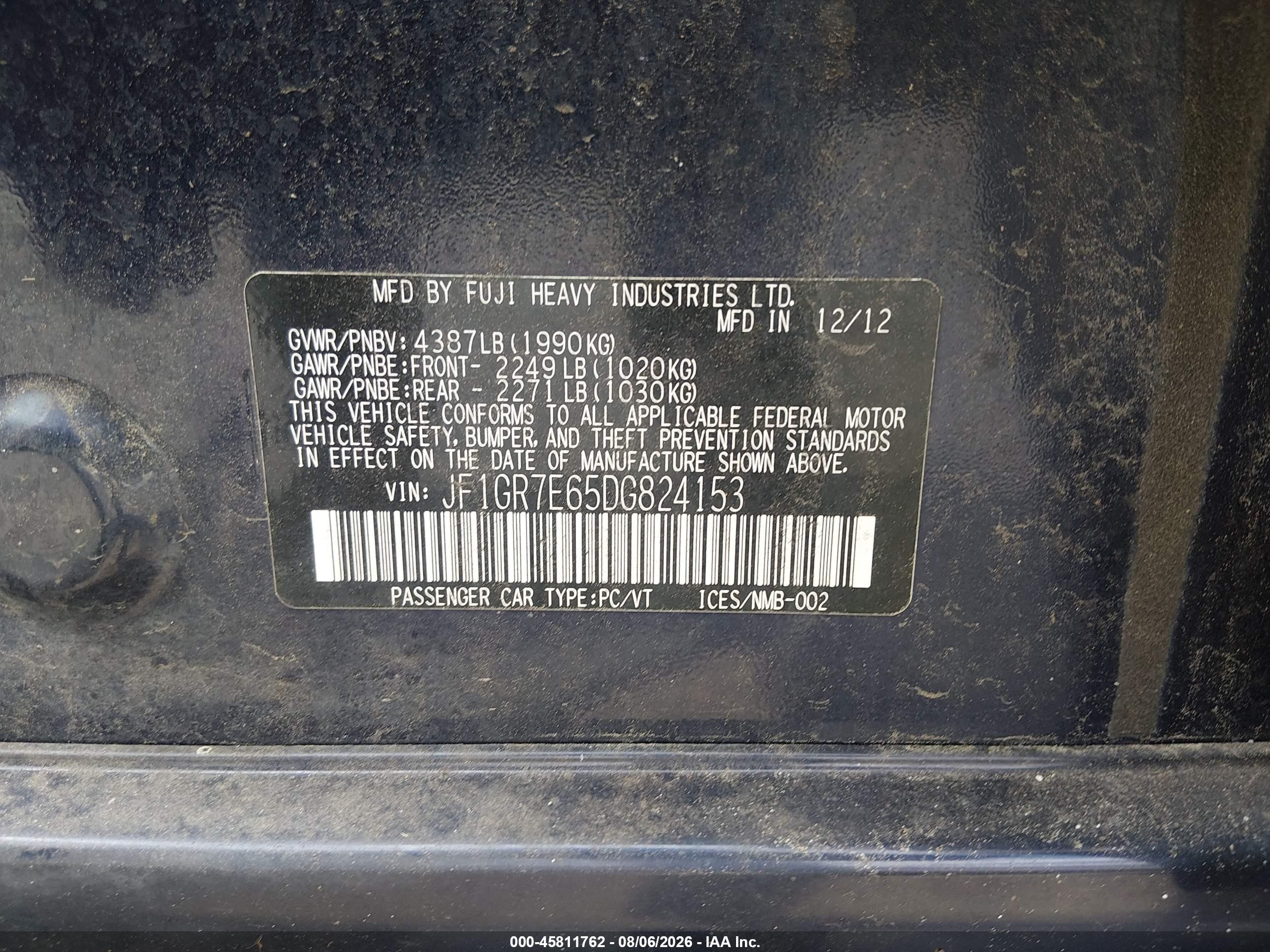 2013 Subaru Impreza Wrx Premium Blue vin: JF1GR7E65DG824153