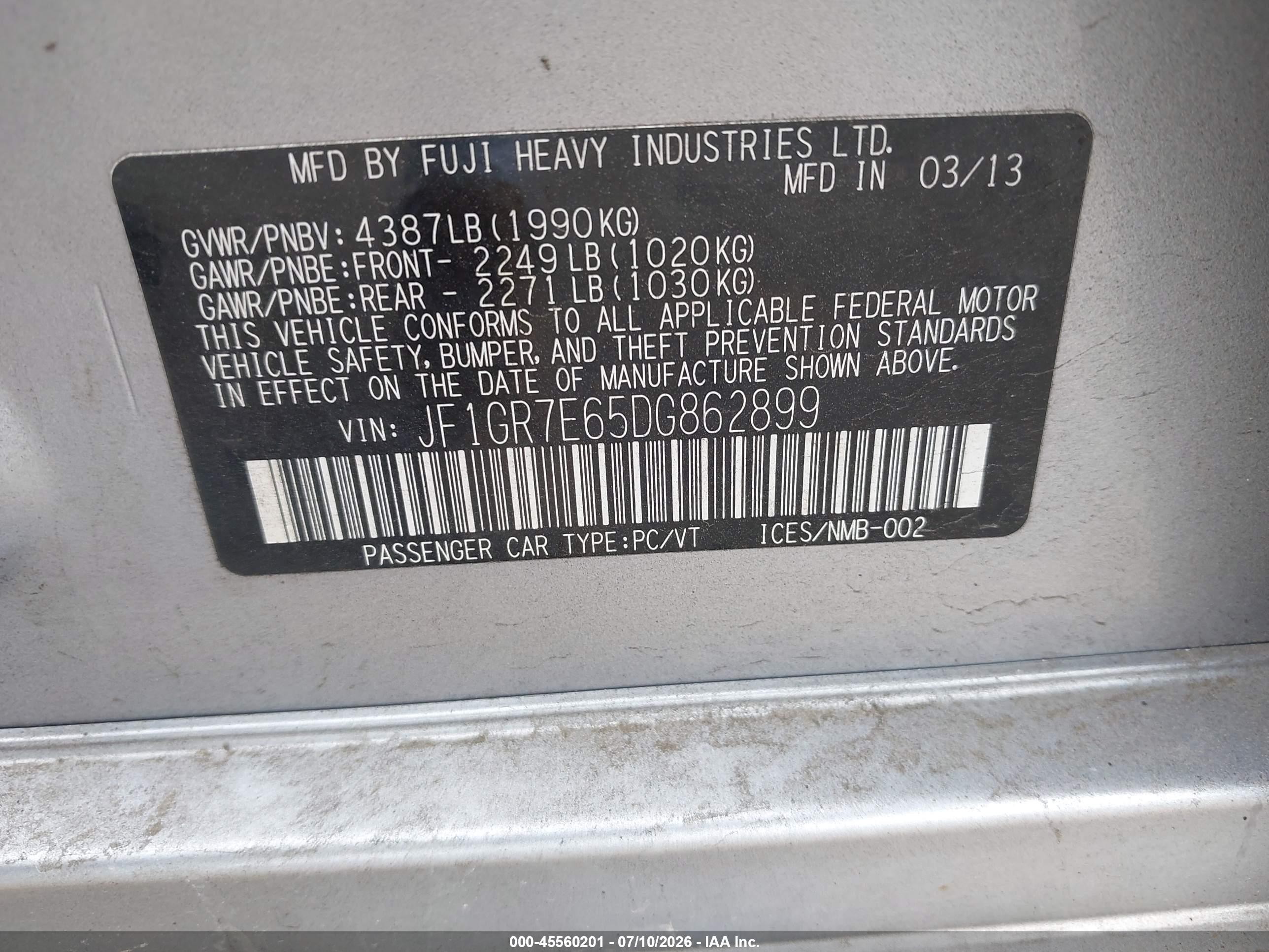 2013 Subaru Impreza Wrx Premium Gray vin: JF1GR7E65DG862899