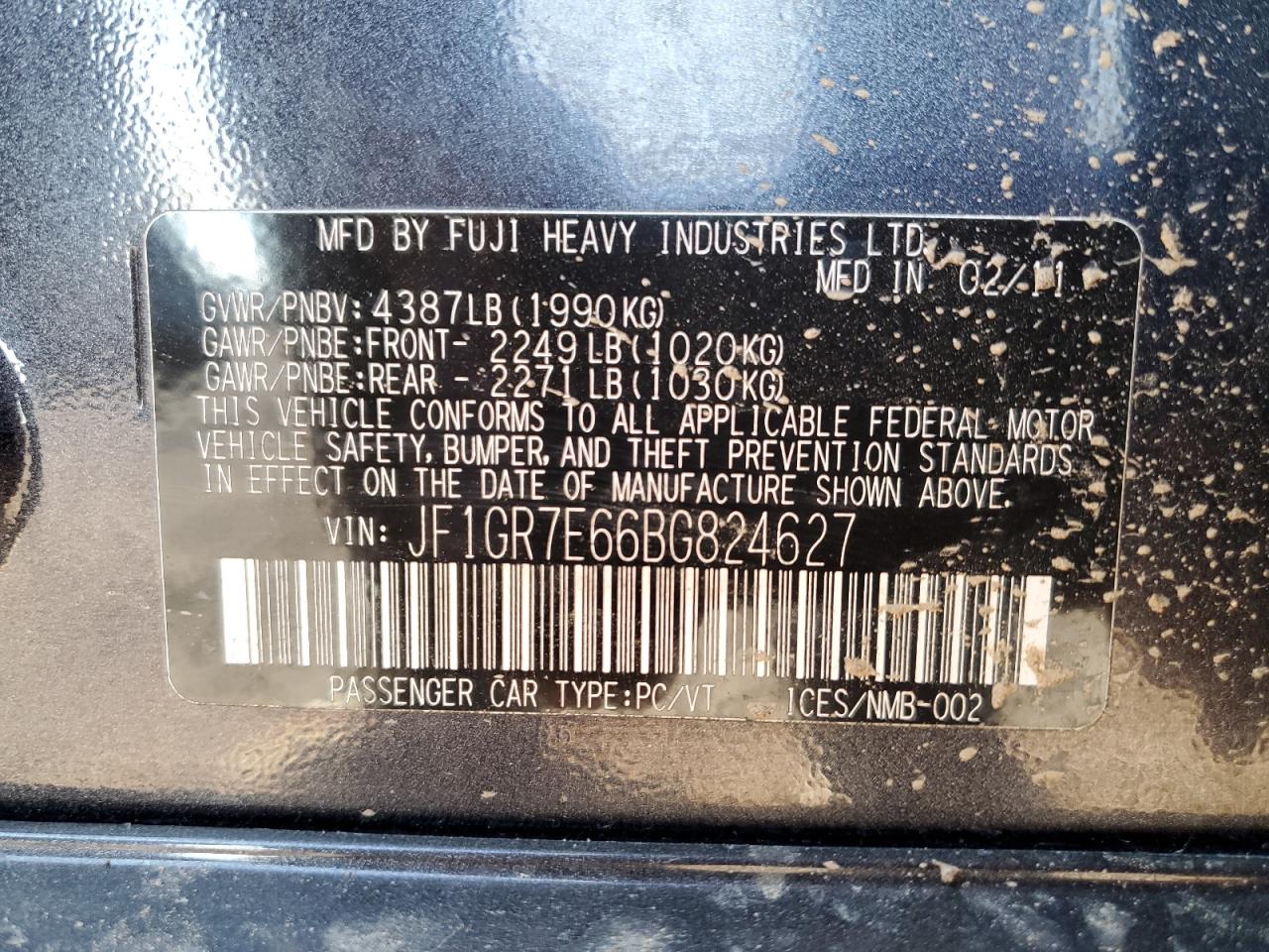 2011 Subaru Impreza Wrx Black vin: JF1GR7E66BG824627